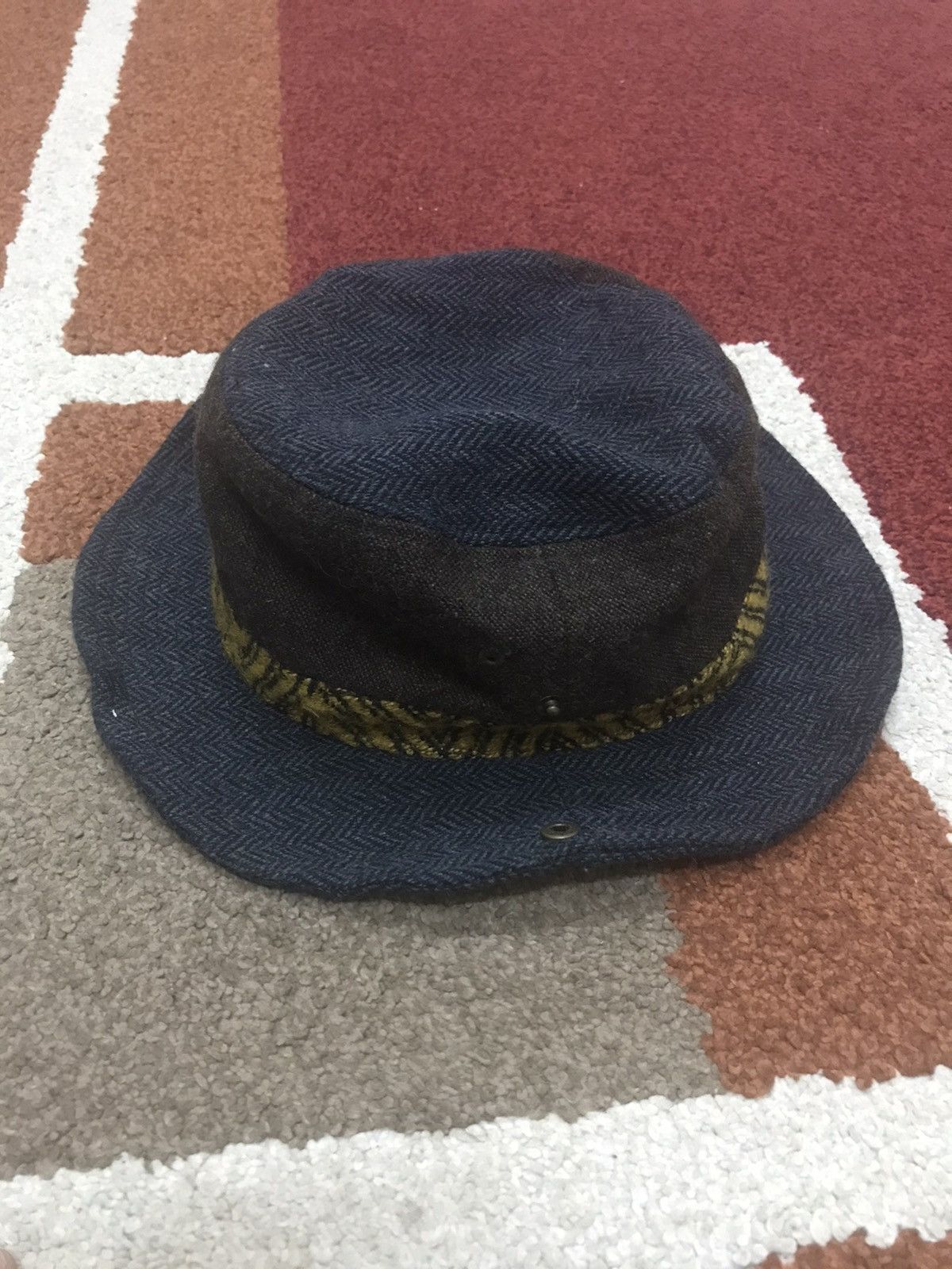 Japanese Brand Very Rare Archival Amina Multi Tones Cross Material Hat Size ONE SIZE - 7 Thumbnail