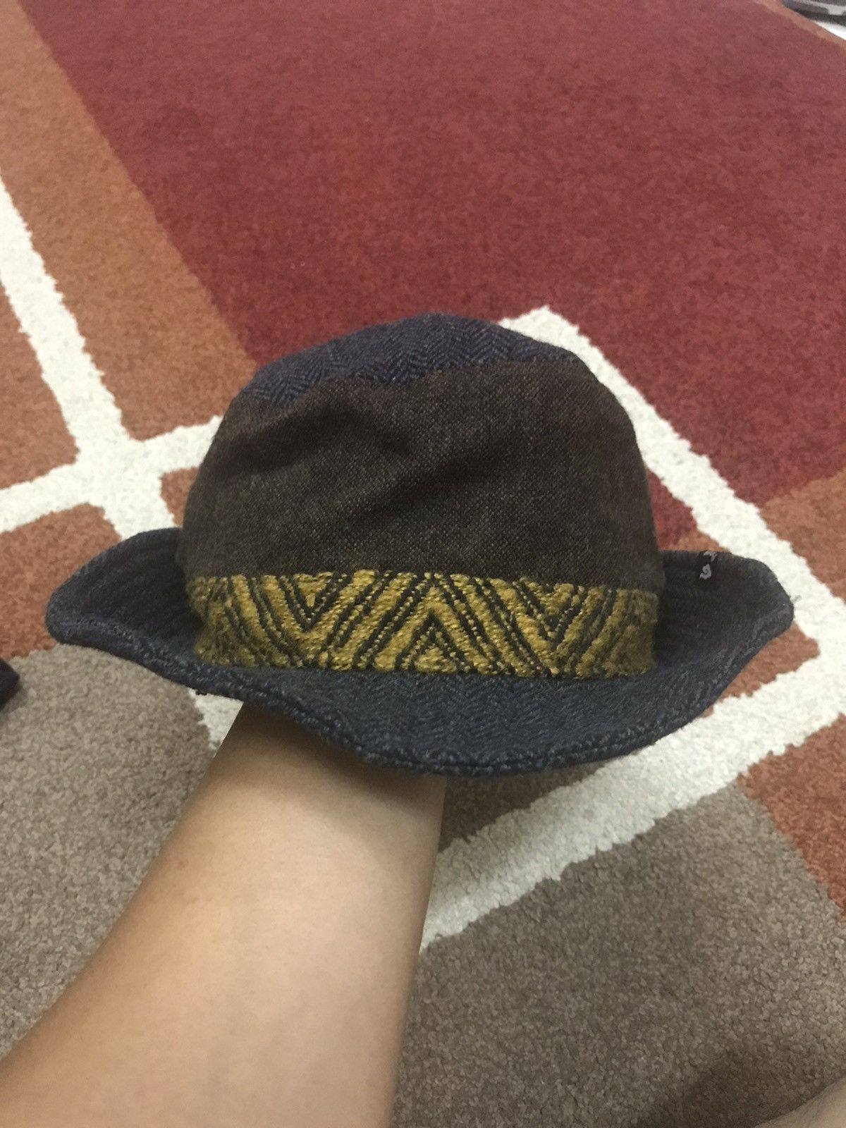 Japanese Brand Very Rare Archival Amina Multi Tones Cross Material Hat Size ONE SIZE - 12 Thumbnail