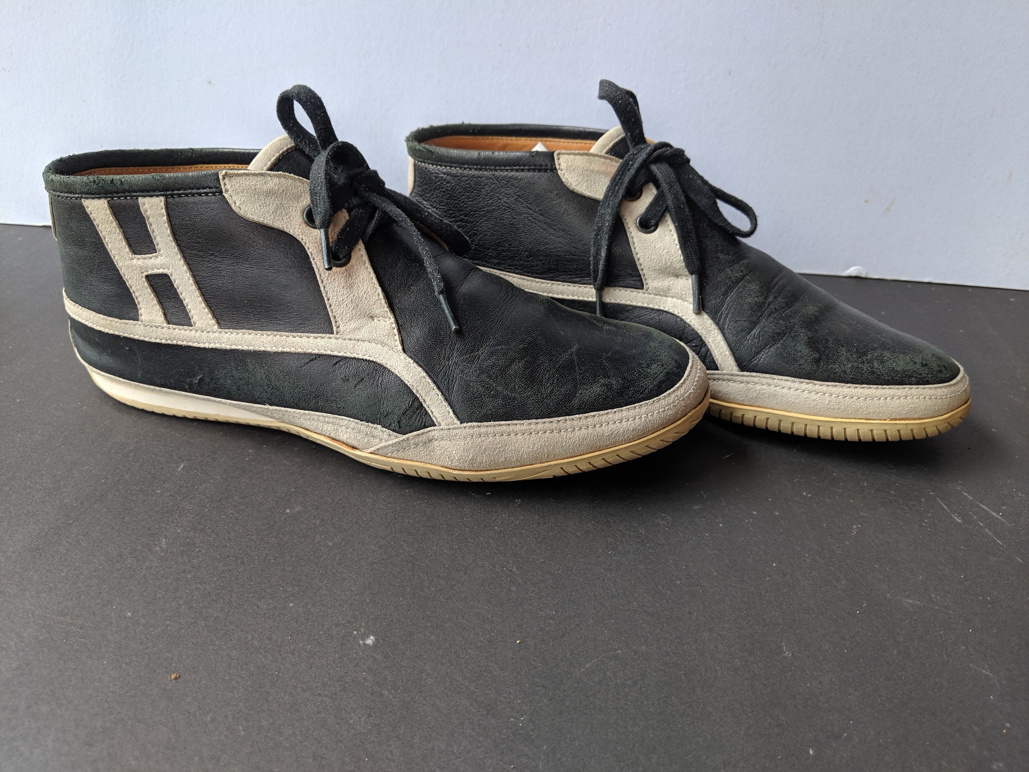Hermes × Vintage Authentic Vintage hightop sneakers Hermes black and white leather/suede made in italy Size US 7.5 / EU 40-41 - 2 Thumbnail