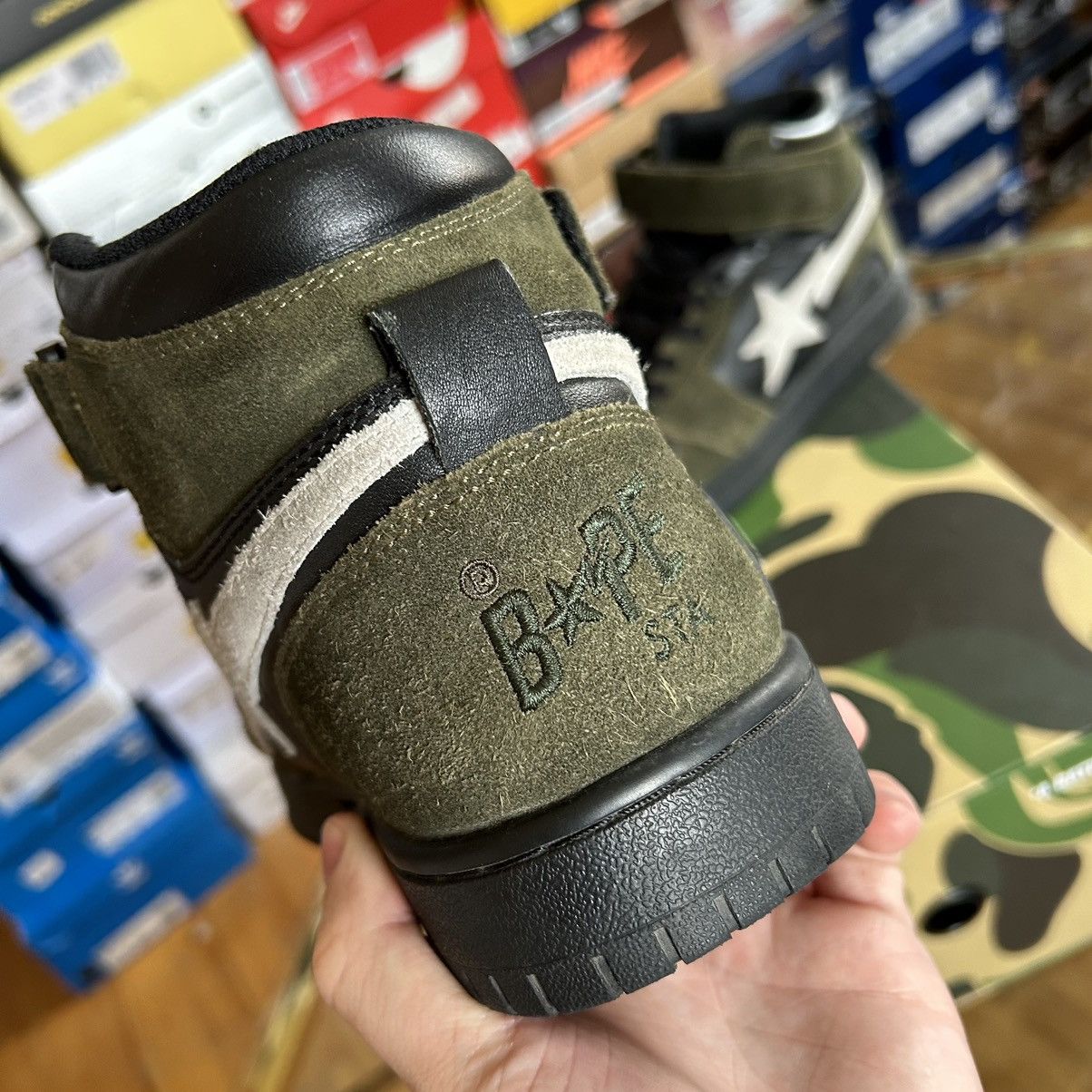 Bape 2021 SPRiNG SUMMER BLOCKSTA Hi DARK GREY OLiVE GREEN BAPESTA Size US 10 / EU 43 - 7 Thumbnail
