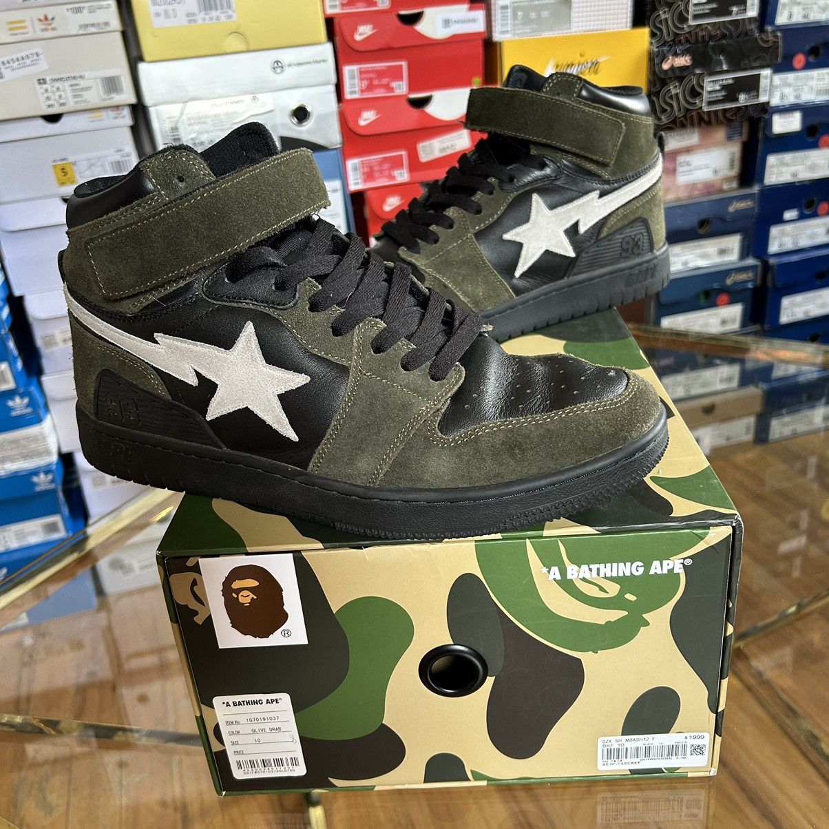 Bape 2021 SPRiNG SUMMER BLOCKSTA Hi DARK GREY OLiVE GREEN BAPESTA Size US 10 / EU 43 - 3 Thumbnail