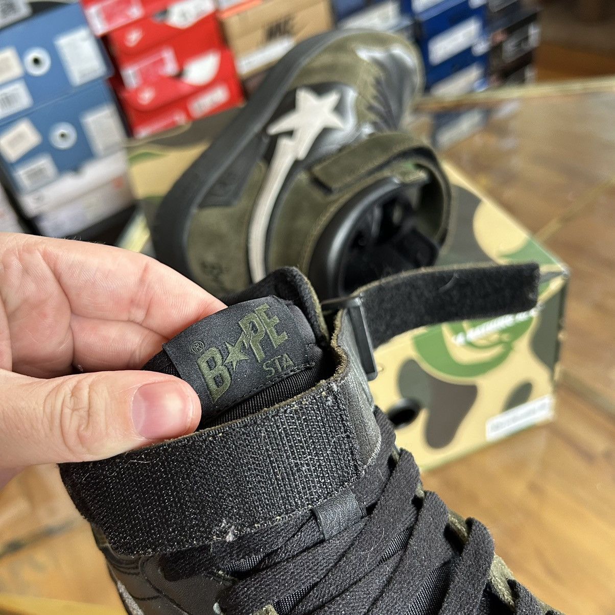 Bape 2021 SPRiNG SUMMER BLOCKSTA Hi DARK GREY OLiVE GREEN BAPESTA Size US 10 / EU 43 - 12 Thumbnail