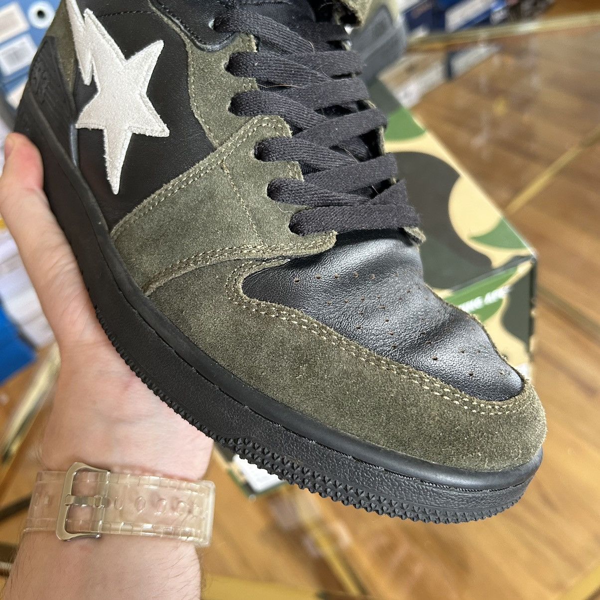 Bape 2021 SPRiNG SUMMER BLOCKSTA Hi DARK GREY OLiVE GREEN BAPESTA Size US 10 / EU 43 - 4 Thumbnail