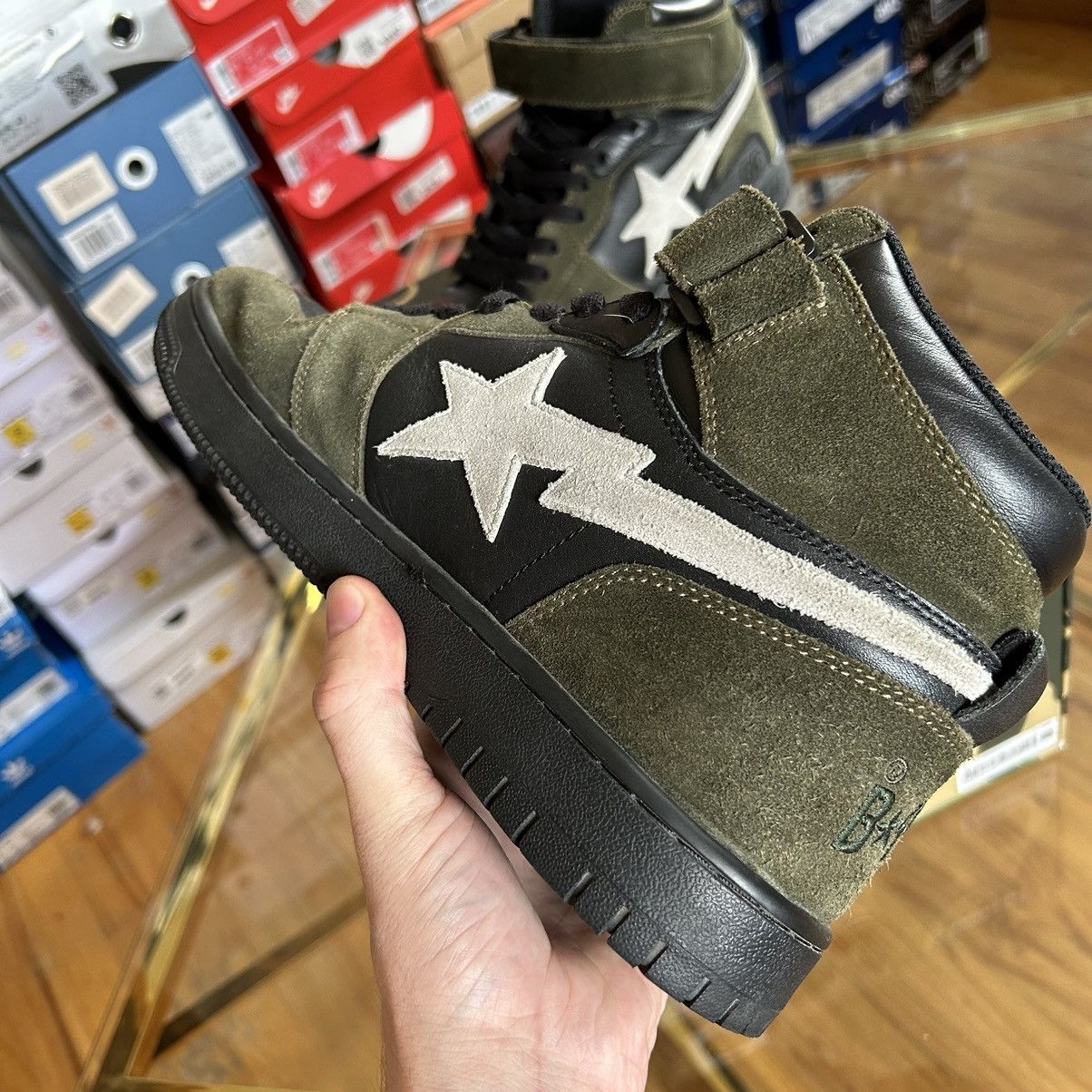 Bape 2021 SPRiNG SUMMER BLOCKSTA Hi DARK GREY OLiVE GREEN BAPESTA Size US 10 / EU 43 - 8 Thumbnail