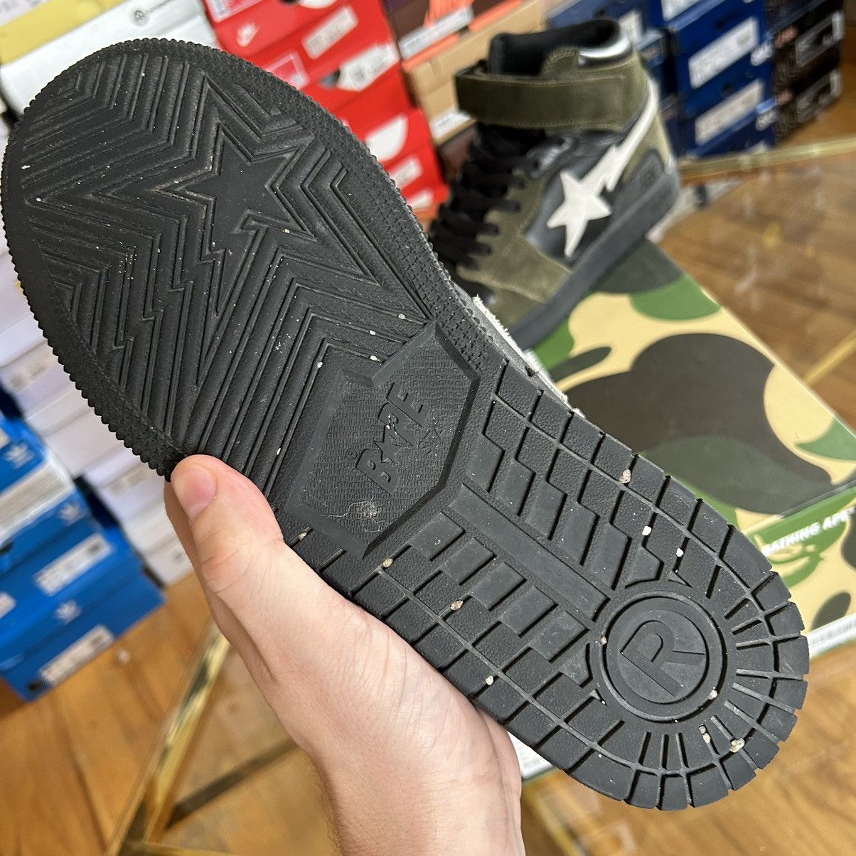 Bape 2021 SPRiNG SUMMER BLOCKSTA Hi DARK GREY OLiVE GREEN BAPESTA Size US 10 / EU 43 - 9 Thumbnail