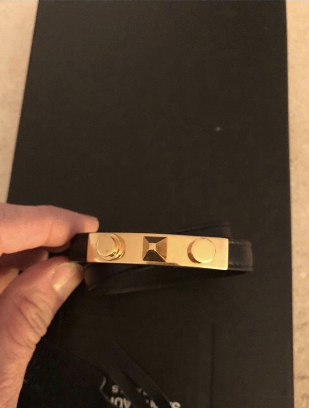 Hedi Slimane × Saint Laurent Paris Double Leather + Studded gold plated small Unisex New $790 Size ONE SIZE - 2 Thumbnail