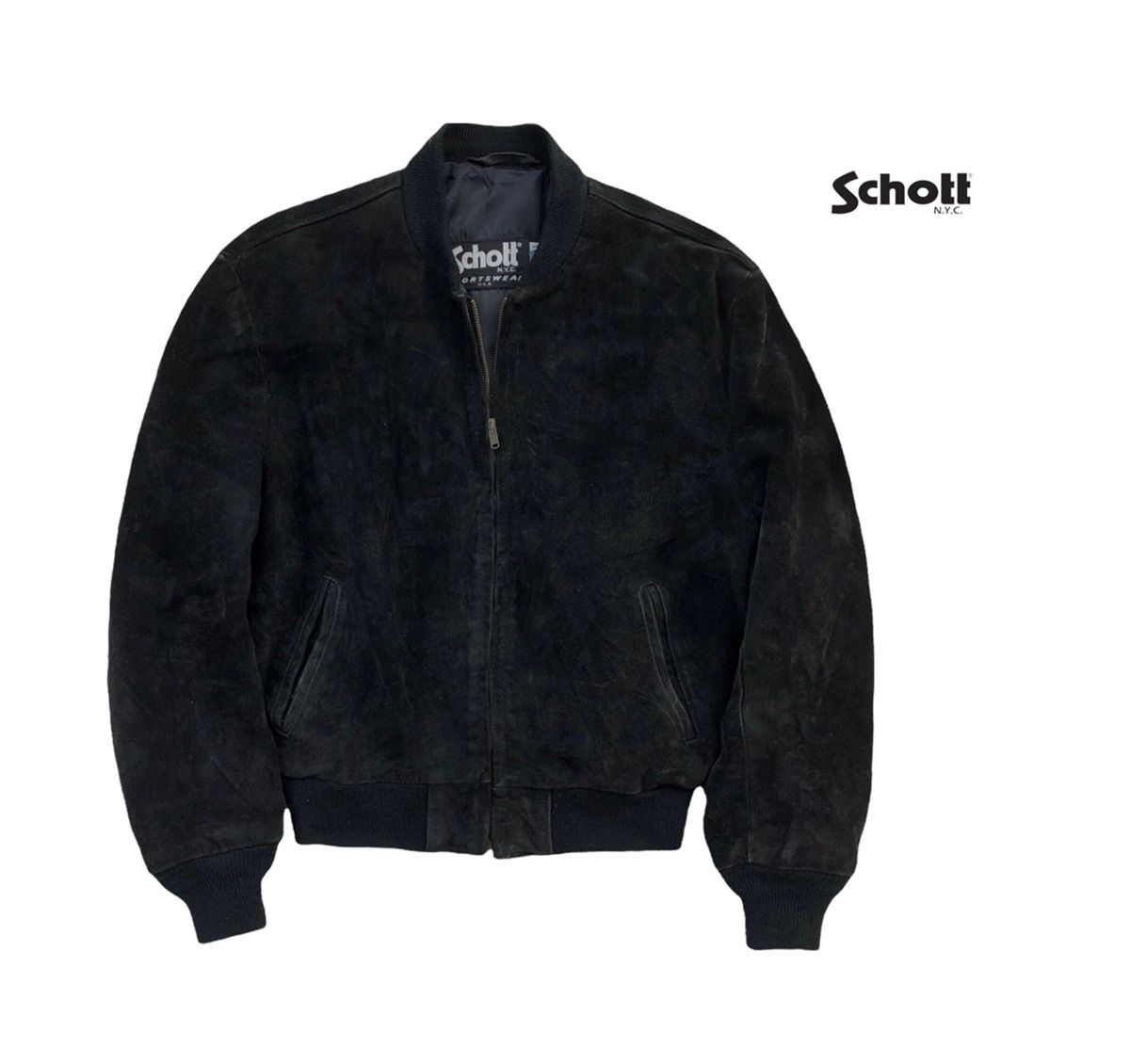 Pre-owned Bomber Jacket X Schott Vintage Schott Nyc Suede Leather Bomber Jacket In Black
