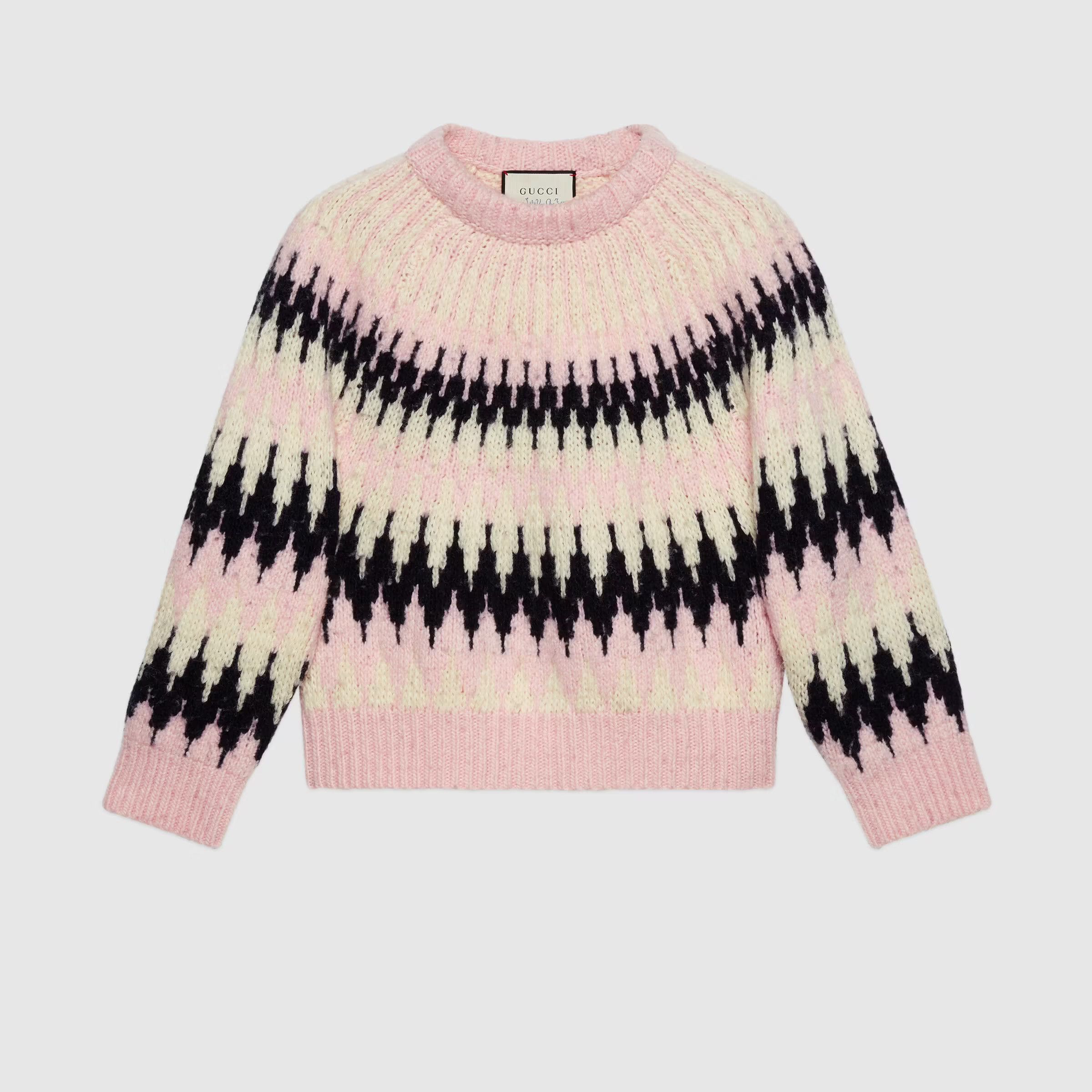 image of Gucci Fw20 Zigzag Jacquard Cropped Wool Sweater, Men's (Size Small)