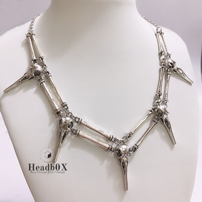 Jewelry Antiqued Silver Bird Skull Necklace Size ONE SIZE - 1 Thumbnail