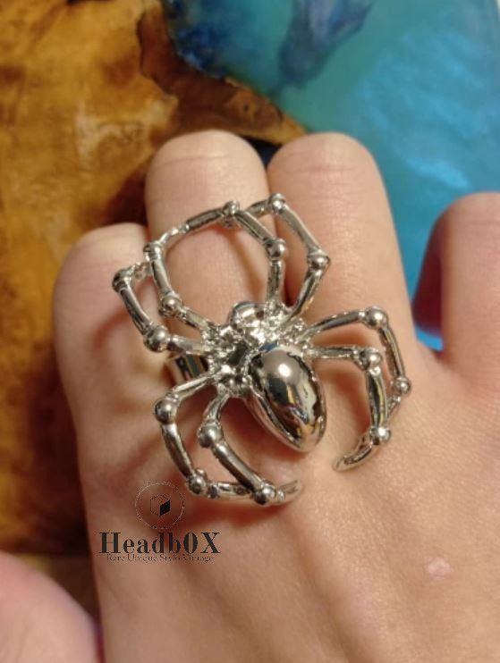 Jewelry Gothic Silver Spider Ring Size ONE SIZE - 5 Thumbnail
