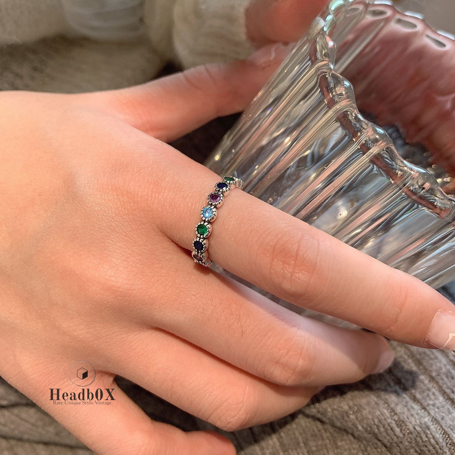 Jewelry Flower Colorful Stone Rings Size ONE SIZE - 2 Thumbnail