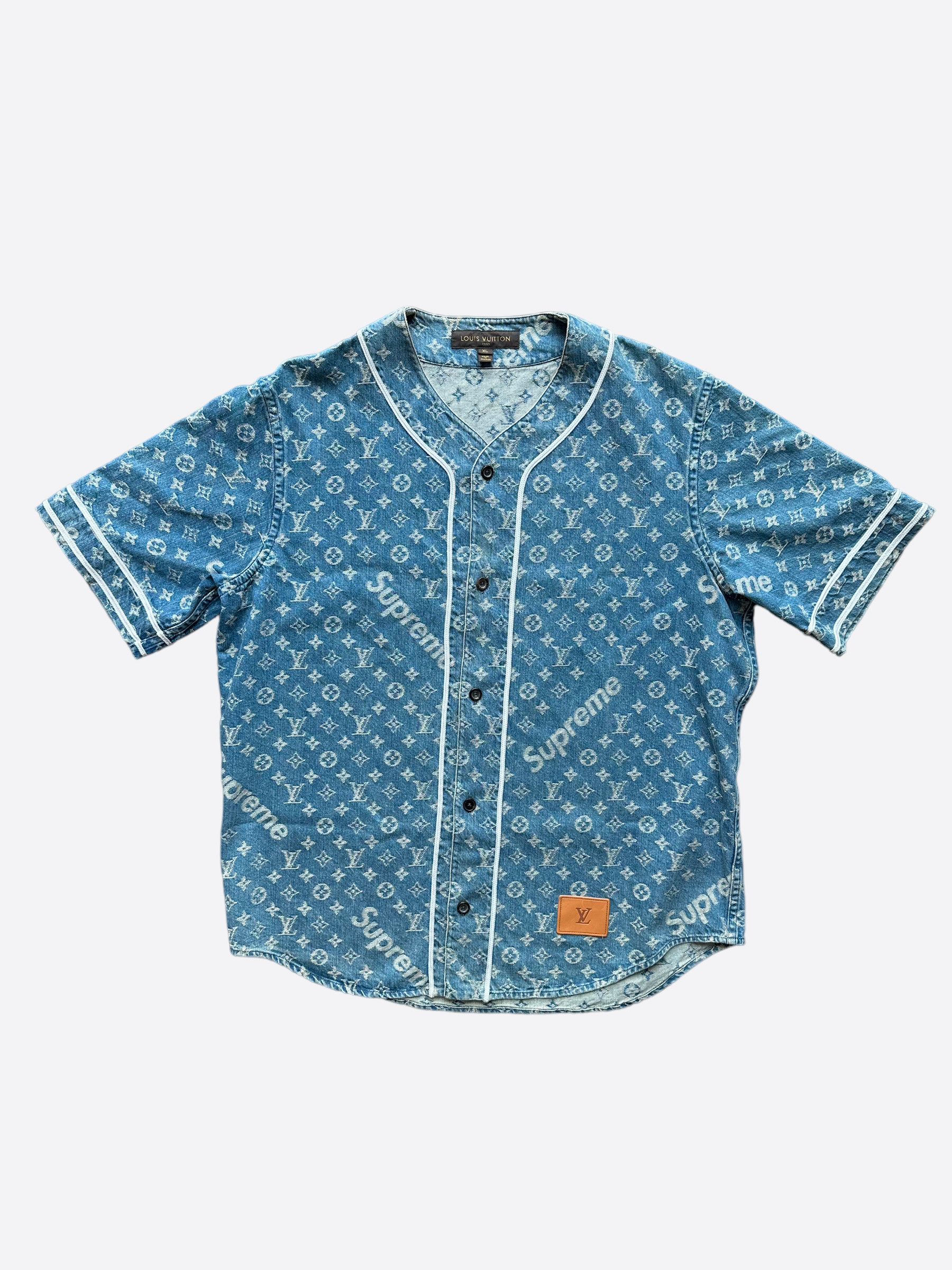 image of Louis Vuitton Supreme Blue Monogram Baseball Jersey, Men's (Size XL)