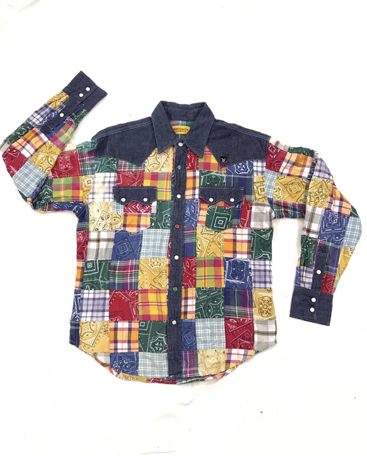 Japanese Brand Vintage Japanese Miki House Patchwork Oxford Shirt Flannels Size US S / EU 44-46 / 1 - 1 Thumbnail