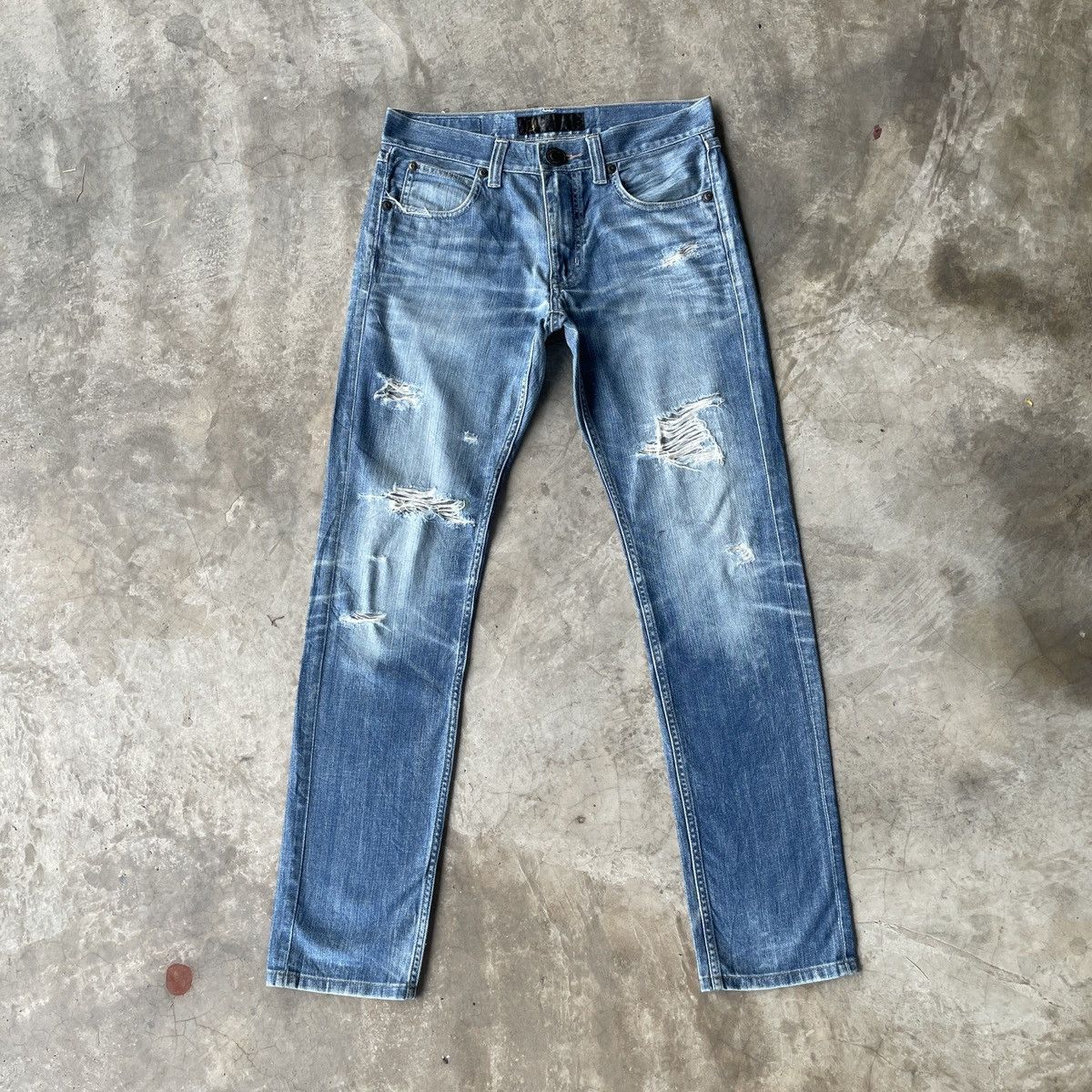 Japanese Brand × Jean Vintage Back Number Faded Distressed Denim Jeans Pants W31 Size US 31 - 1 Thumbnail