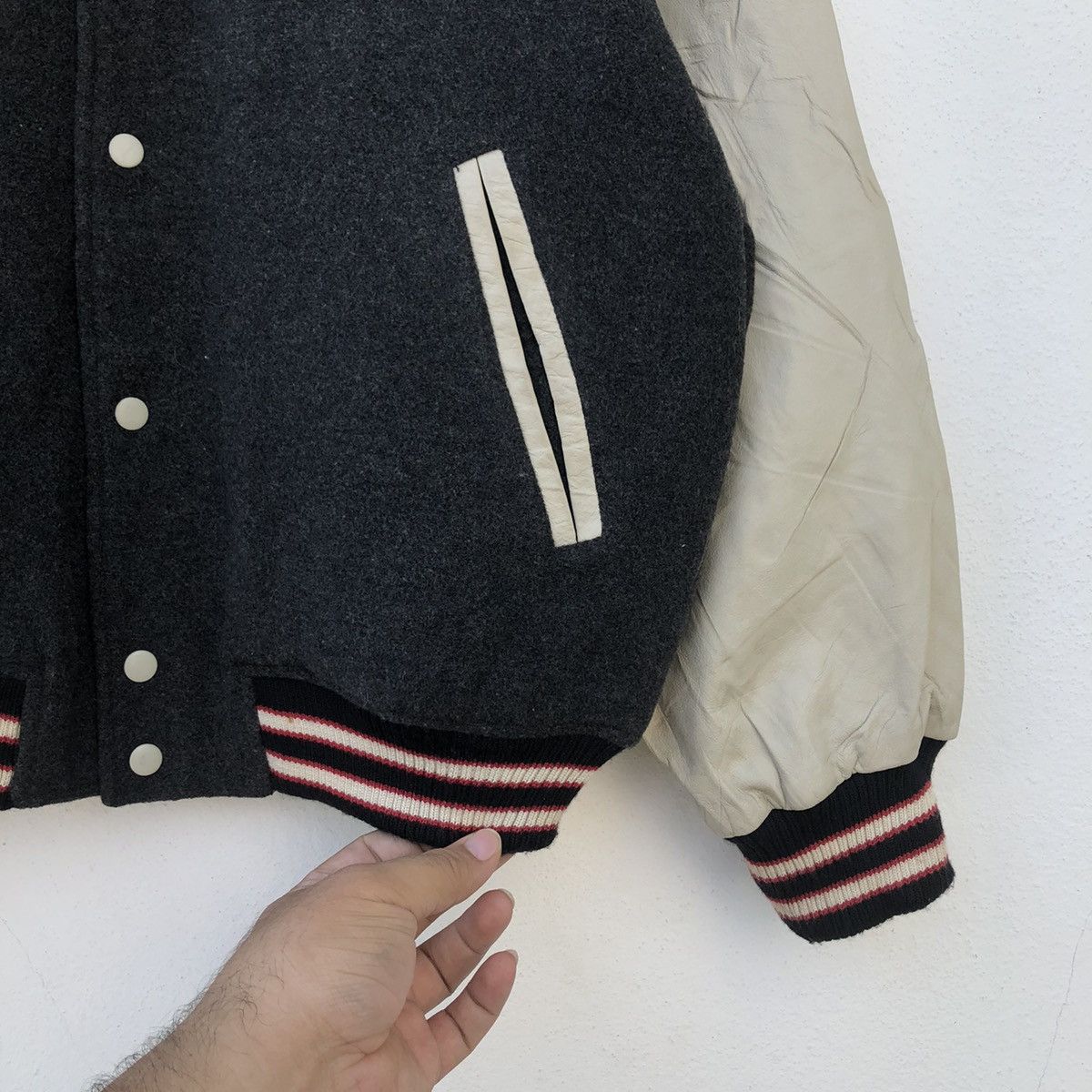 Japanese Brand × SCOOP VARSITY JACKET HOTSCOOP BIG LOGO LEATHER HANDLING RARE Size US L / EU 52-54 / 3 - 7 Thumbnail