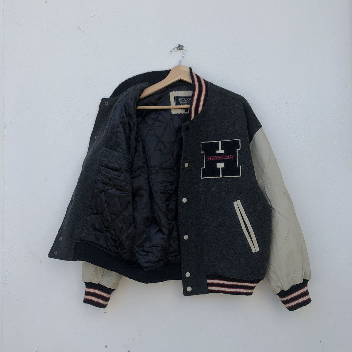 Japanese Brand × SCOOP VARSITY JACKET HOTSCOOP BIG LOGO LEATHER HANDLING RARE Size US L / EU 52-54 / 3 - 10 Thumbnail