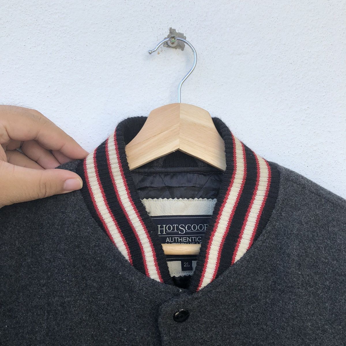 Japanese Brand × SCOOP VARSITY JACKET HOTSCOOP BIG LOGO LEATHER HANDLING RARE Size US L / EU 52-54 / 3 - 6 Thumbnail