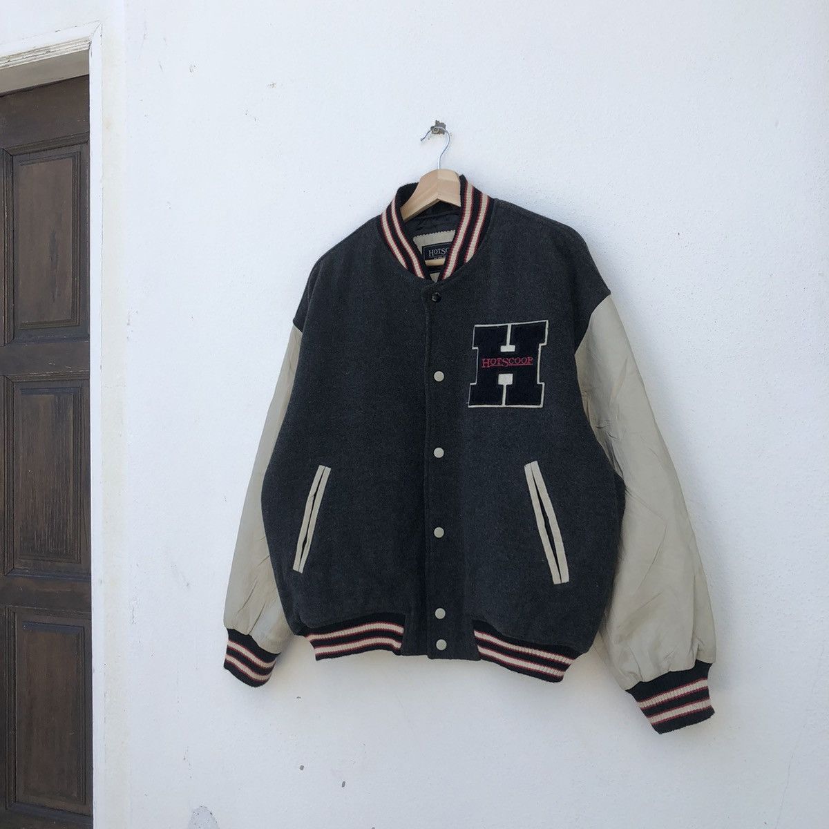 Japanese Brand × SCOOP VARSITY JACKET HOTSCOOP BIG LOGO LEATHER HANDLING RARE Size US L / EU 52-54 / 3 - 3 Thumbnail