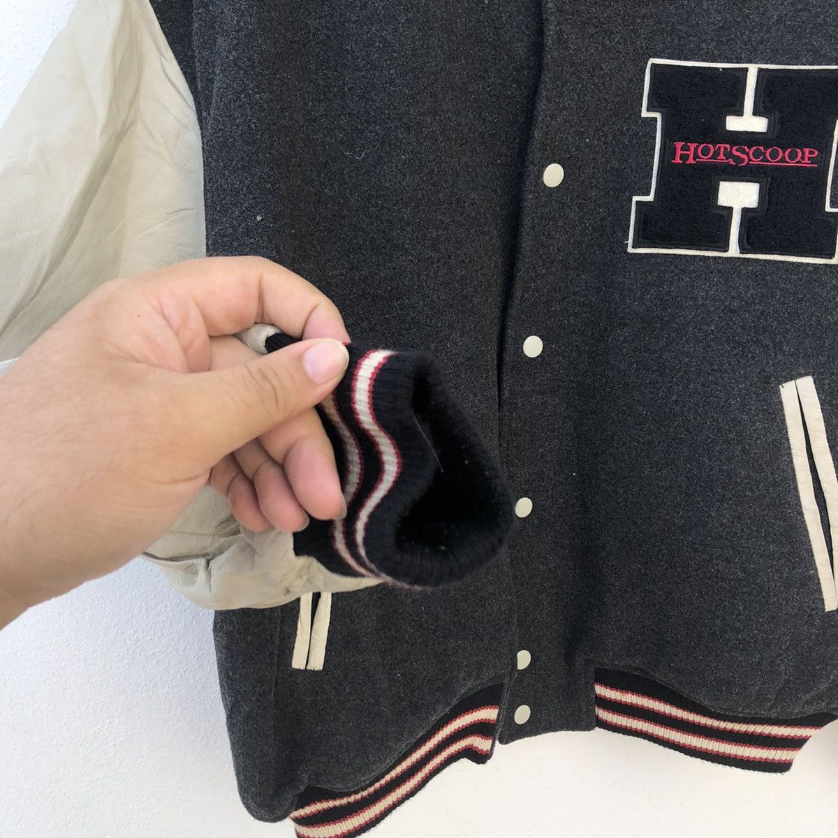Japanese Brand × SCOOP VARSITY JACKET HOTSCOOP BIG LOGO LEATHER HANDLING RARE Size US L / EU 52-54 / 3 - 5 Thumbnail