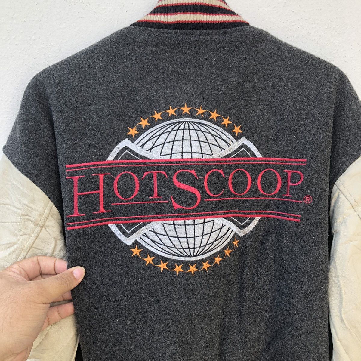 Japanese Brand × SCOOP VARSITY JACKET HOTSCOOP BIG LOGO LEATHER HANDLING RARE Size US L / EU 52-54 / 3 - 9 Thumbnail