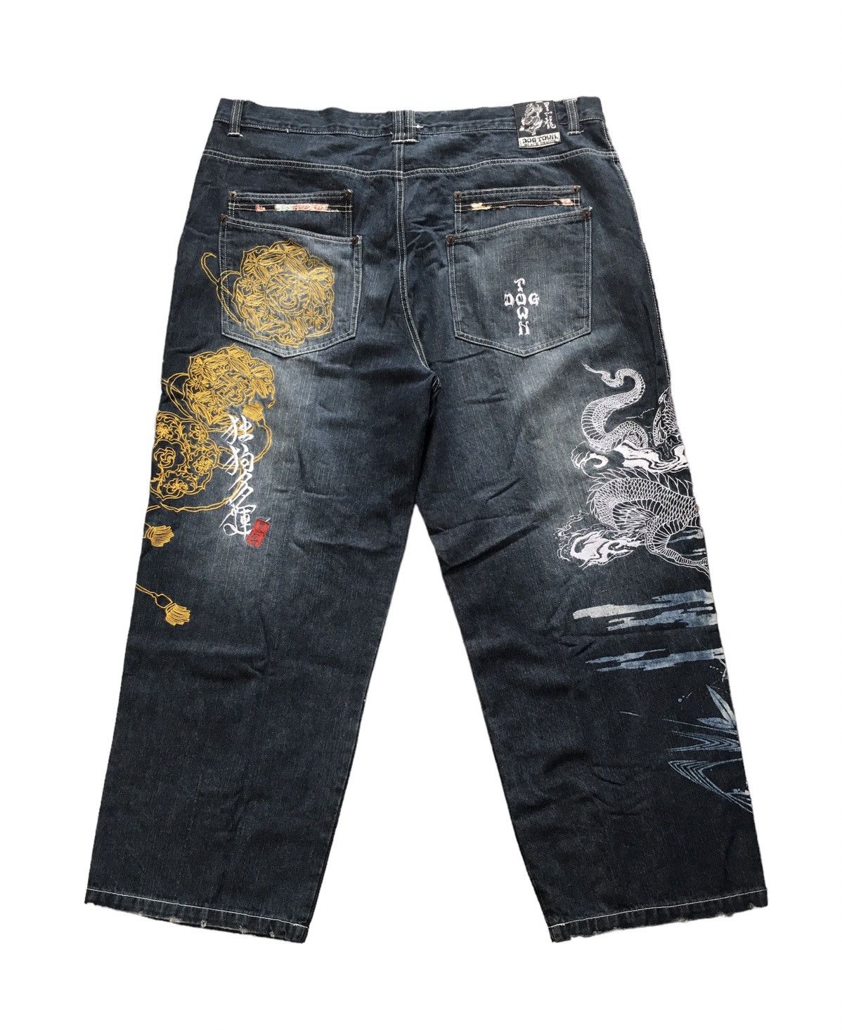 image of Vintage 90's Dogtown Baggy Jeans Embroidered in Black, Men's (Size 44)