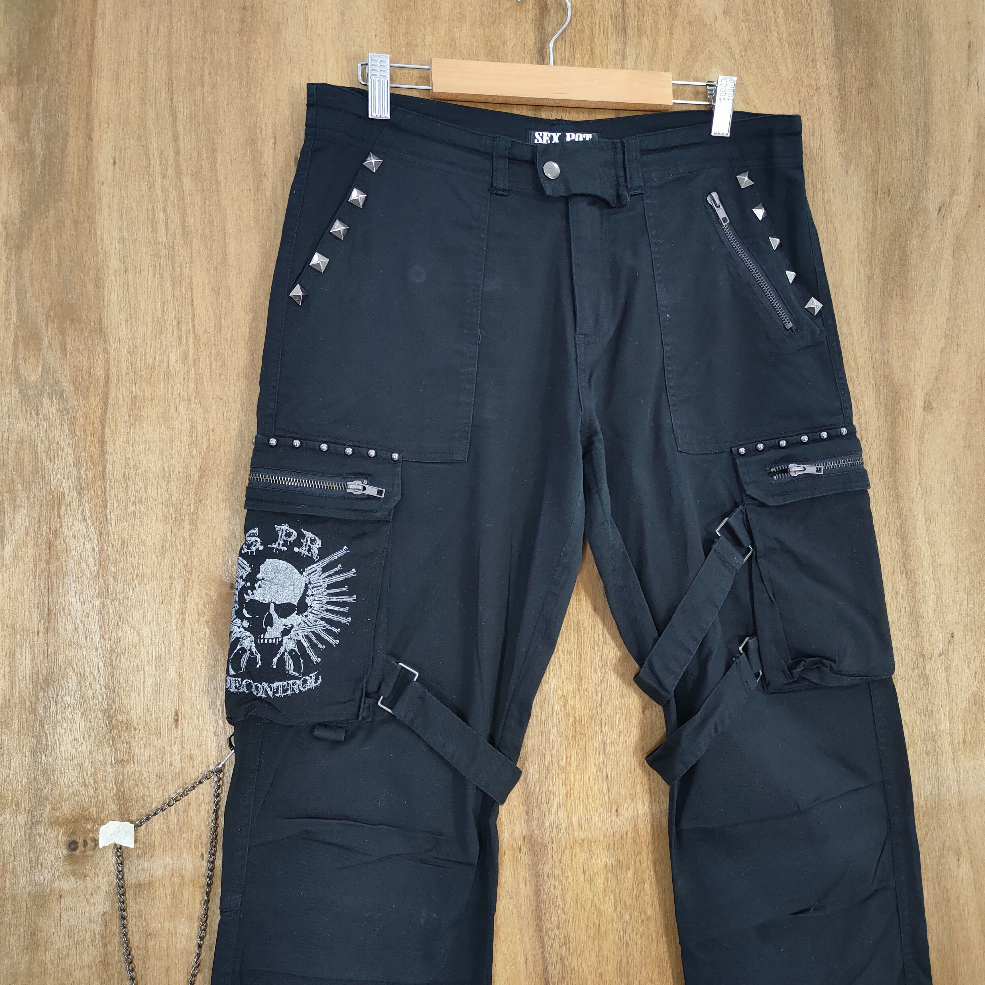 Japanese Brand SEX POT SKULL BLACK BONDAGE CARGO PANTS Size US 32 / EU 48 - 5 Thumbnail