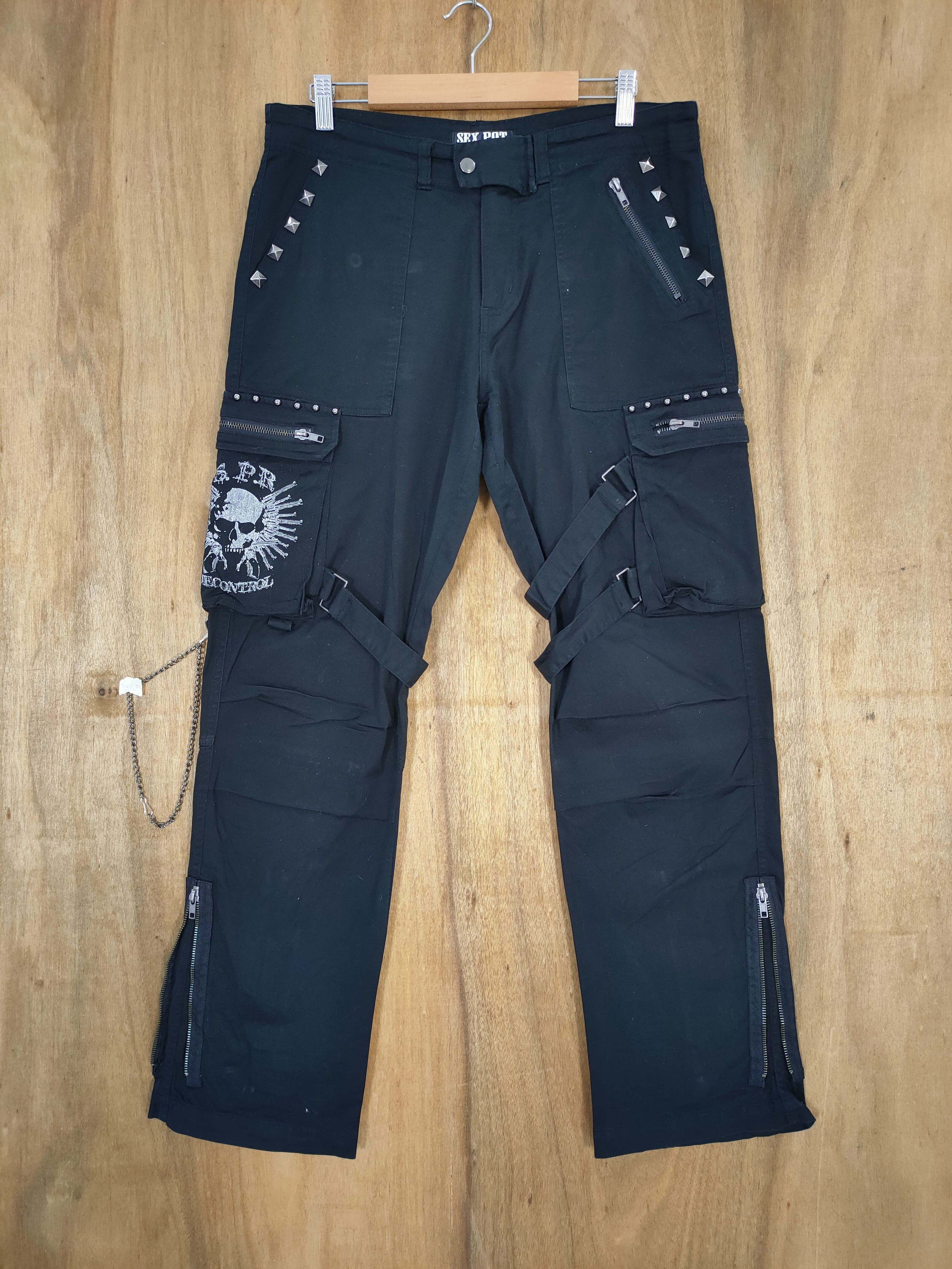 Japanese Brand SEX POT SKULL BLACK BONDAGE CARGO PANTS Size US 32 / EU 48 - 2 Thumbnail