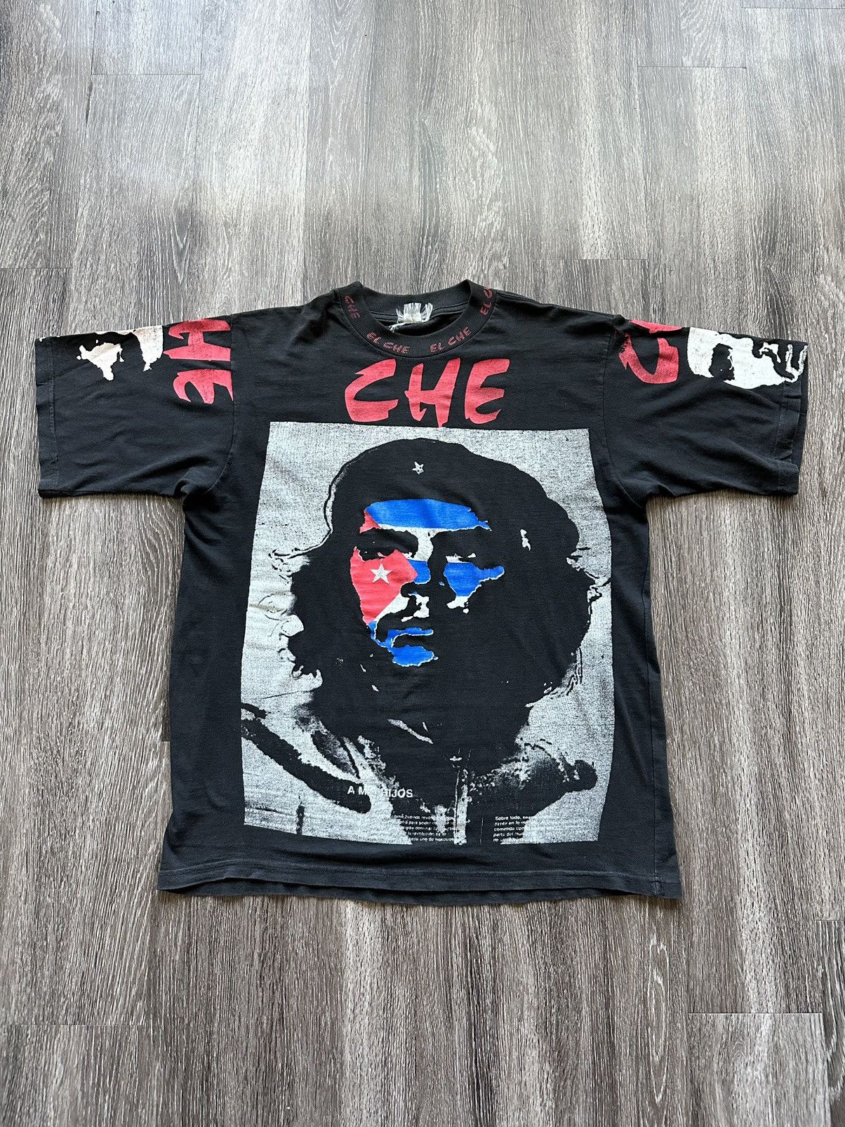 image of Vintage VTG 90's Che Guevara Aop Big Print Cuba Rap Tee Crazy Hits! in Black, Men's (Size XL)