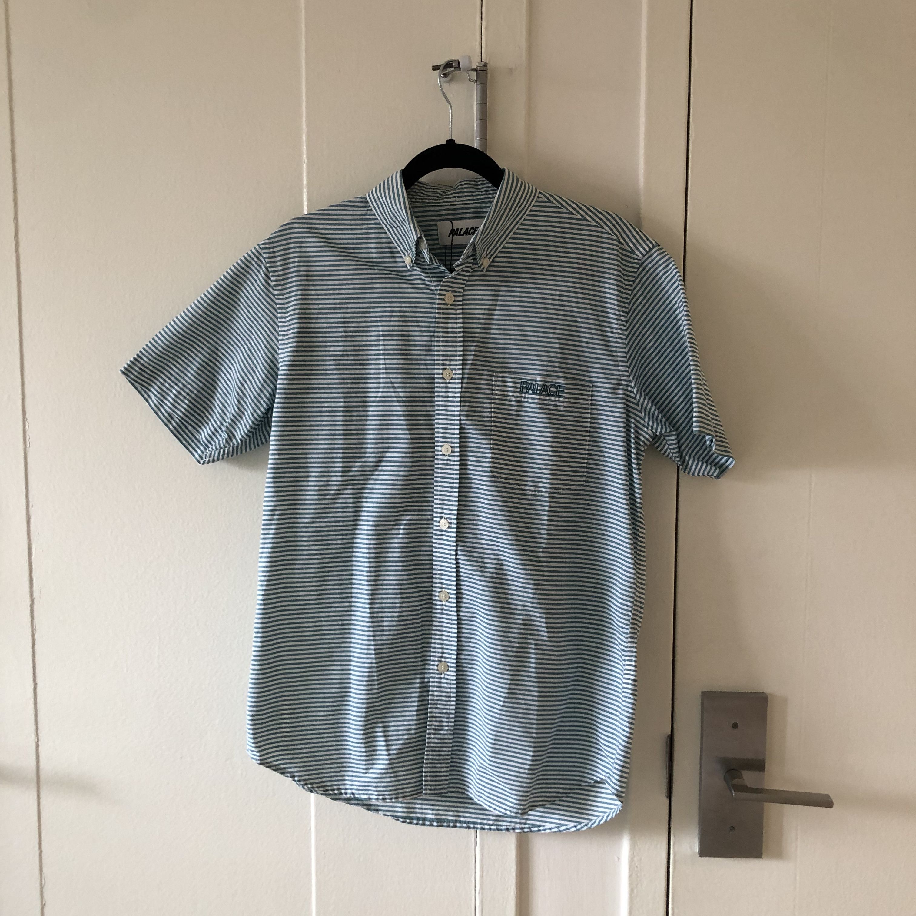 image of Palace Striped Short Sleeve Button Up in Blue Striped, Men's (Size Small)