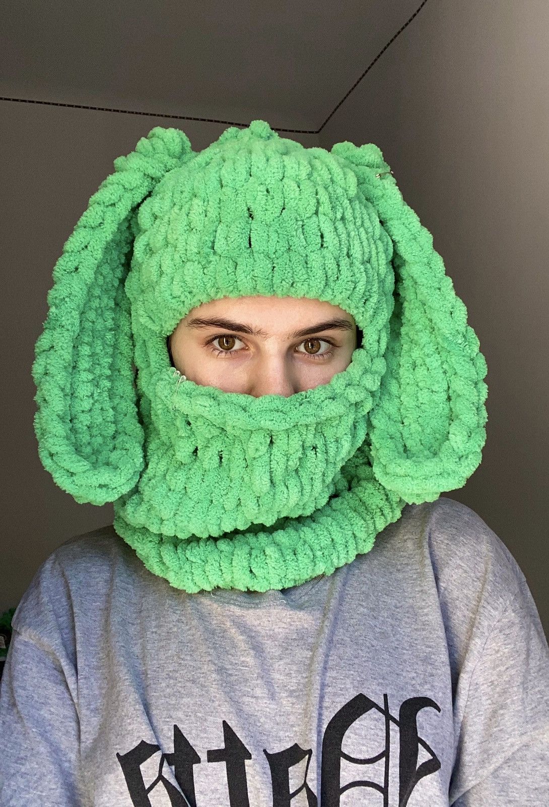 Handmade Handmade Knitted Balaclava Ski Mask Bunny Rabbit Style Size ONE SIZE - 1 Thumbnail