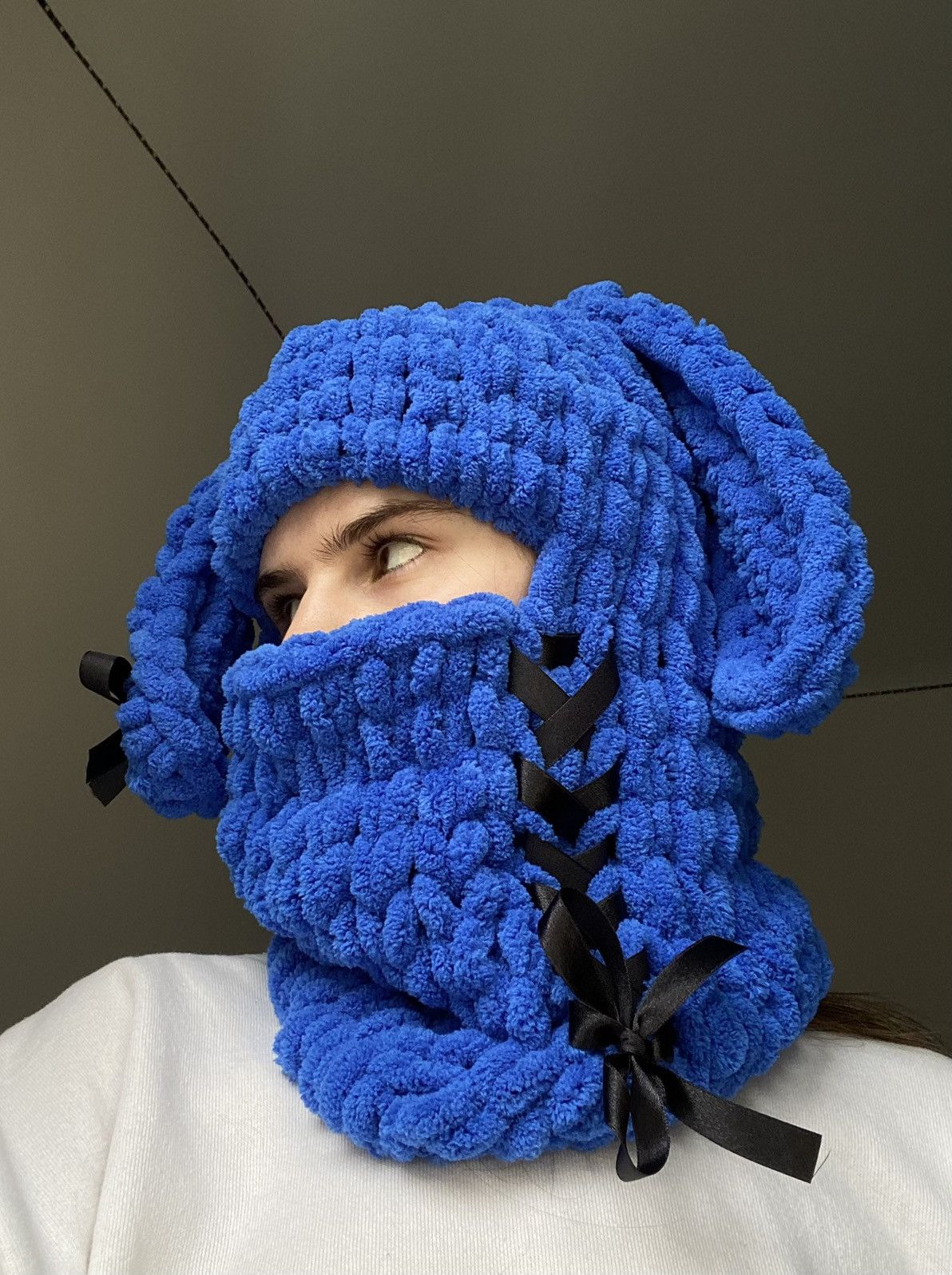 Handmade × Japanese Brand Handmade Knitted Balaclava Ski Mask Bunny Playboy Style Size ONE SIZE - 3 Thumbnail