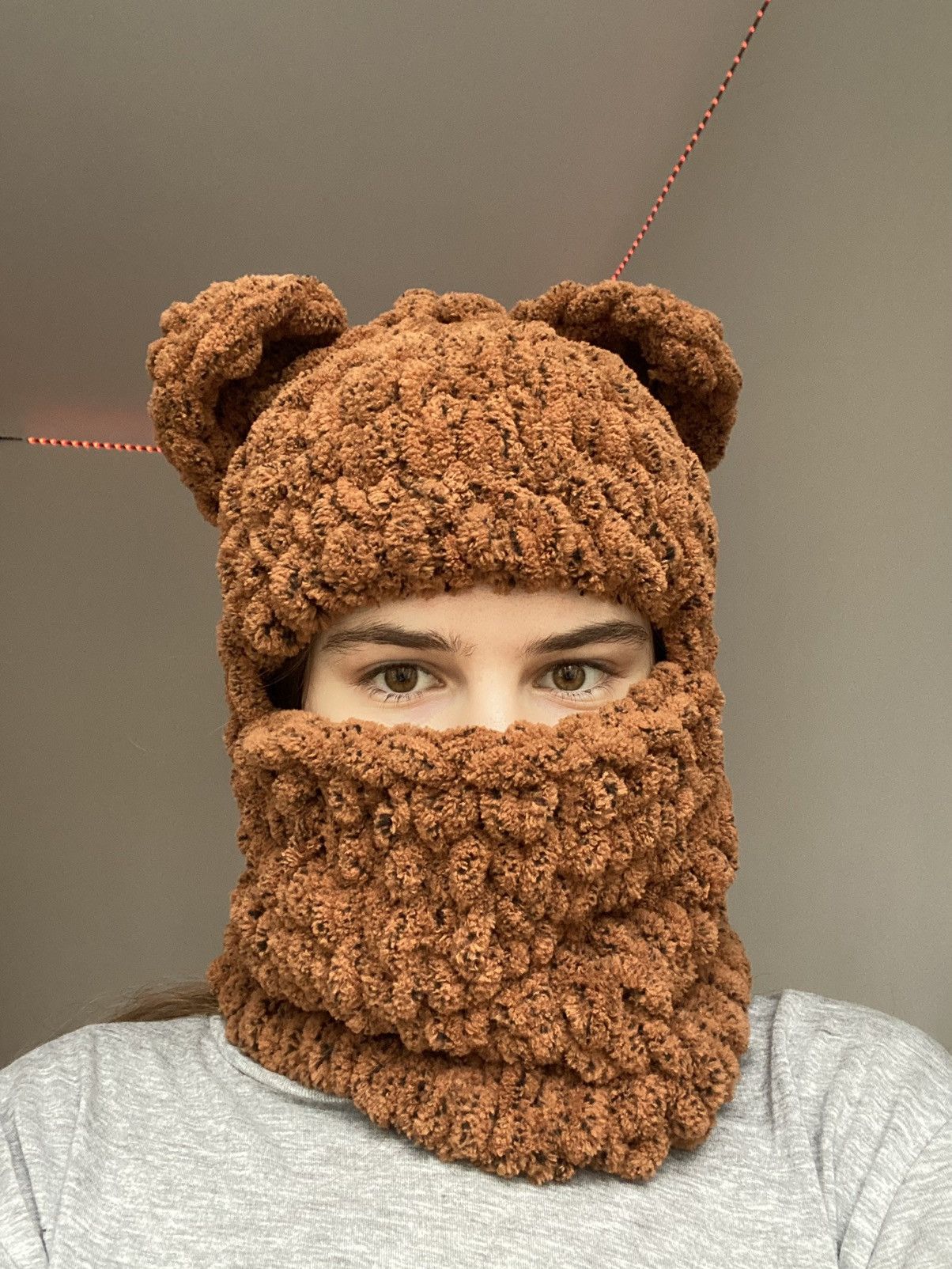 Handmade × Japanese Brand Handmade Knitted Balaclava Ski Mask Bunny Teddy Bear Style Size ONE SIZE - 1 Thumbnail