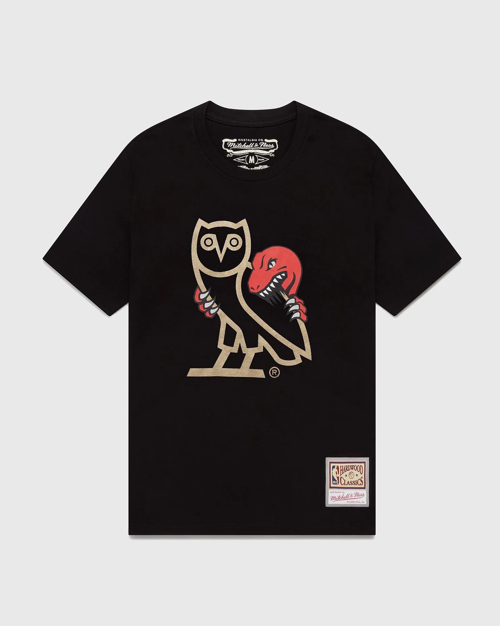 image of Mitchell Ness x NBA Ovo Toronto Raptors X Mitchell & Ness OG Owl T-Shirt in Black, Men's (Size 2XL)