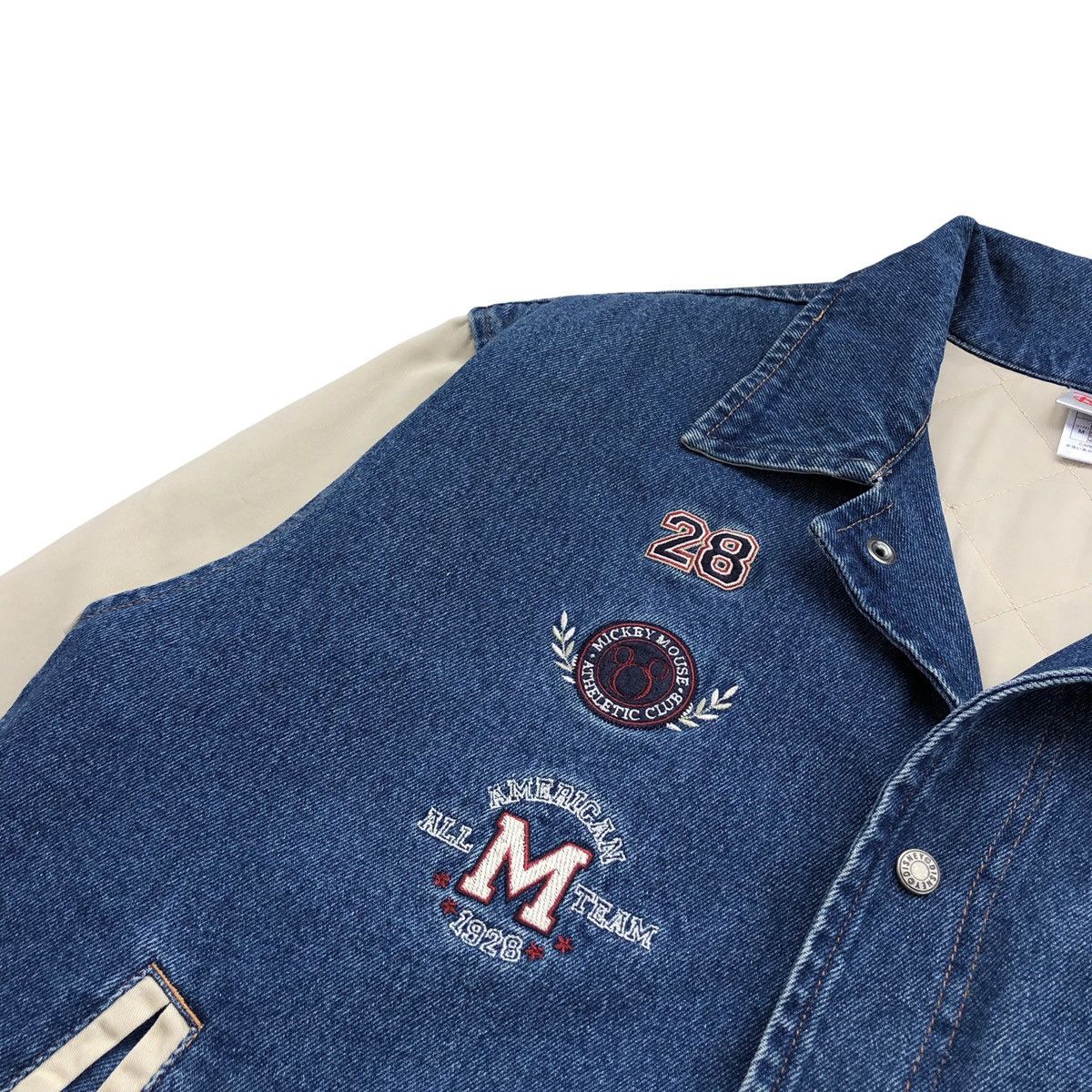 Vintage 🔥Vintage 90s Disney Store Mickey Mouse Denim Varsity Jacket Size US M / EU 48-50 / 2 - 10 Thumbnail