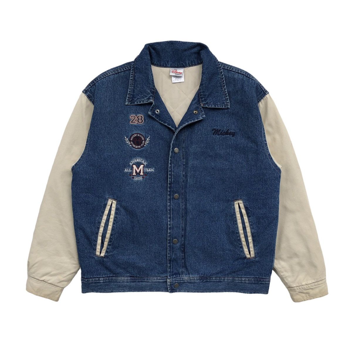 Vintage 🔥Vintage 90s Disney Store Mickey Mouse Denim Varsity Jacket Size US M / EU 48-50 / 2 - 5 Thumbnail