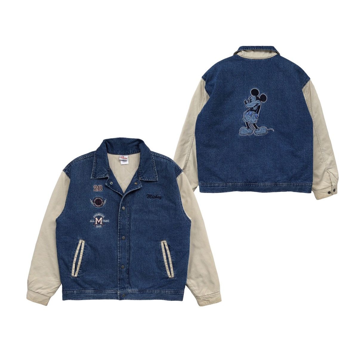 Vintage 🔥Vintage 90s Disney Store Mickey Mouse Denim Varsity Jacket Size US M / EU 48-50 / 2 - 13 Thumbnail