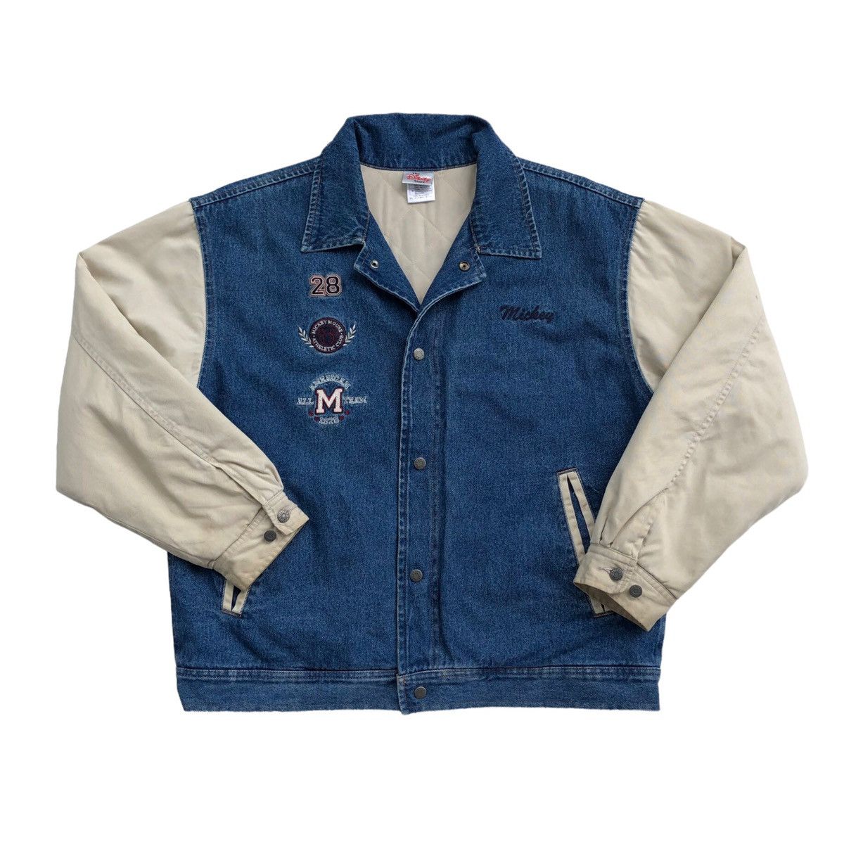 Vintage 🔥Vintage 90s Disney Store Mickey Mouse Denim Varsity Jacket Size US M / EU 48-50 / 2 - 22 Thumbnail