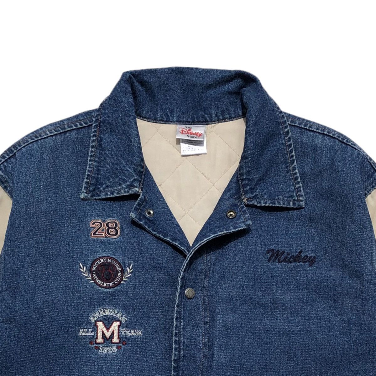 Vintage 🔥Vintage 90s Disney Store Mickey Mouse Denim Varsity Jacket Size US M / EU 48-50 / 2 - 8 Thumbnail