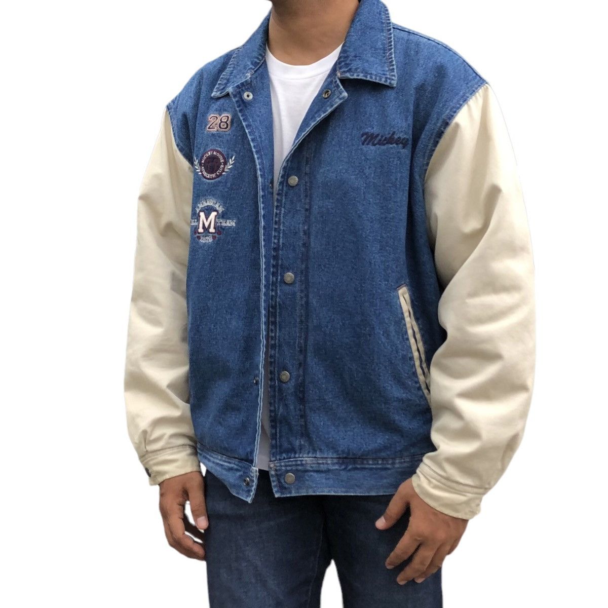 Vintage 🔥Vintage 90s Disney Store Mickey Mouse Denim Varsity Jacket Size US M / EU 48-50 / 2 - 3 Thumbnail