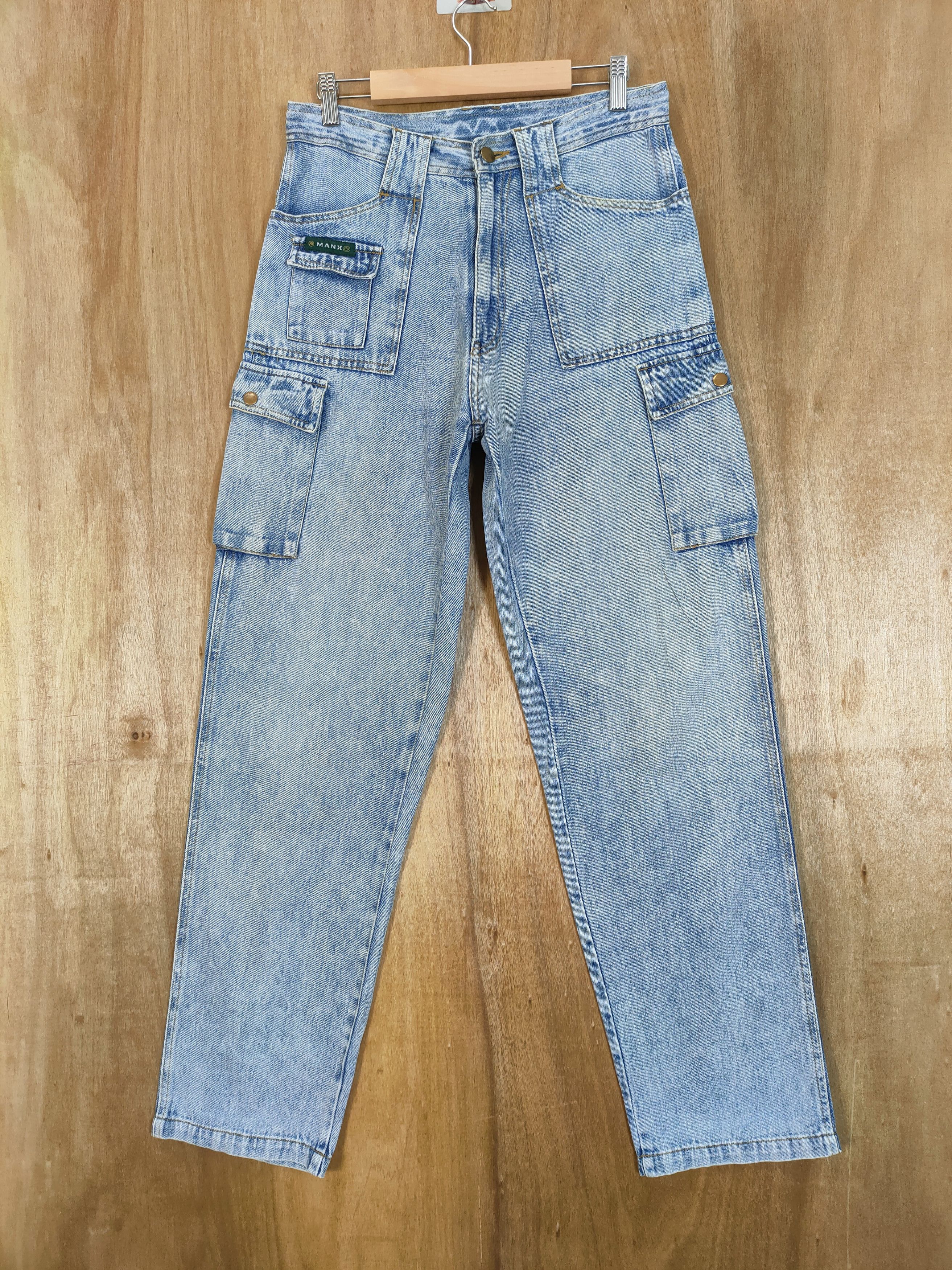 VINTAGE MANX FADED LIGHT BLUE JEANS CARGO PANTS