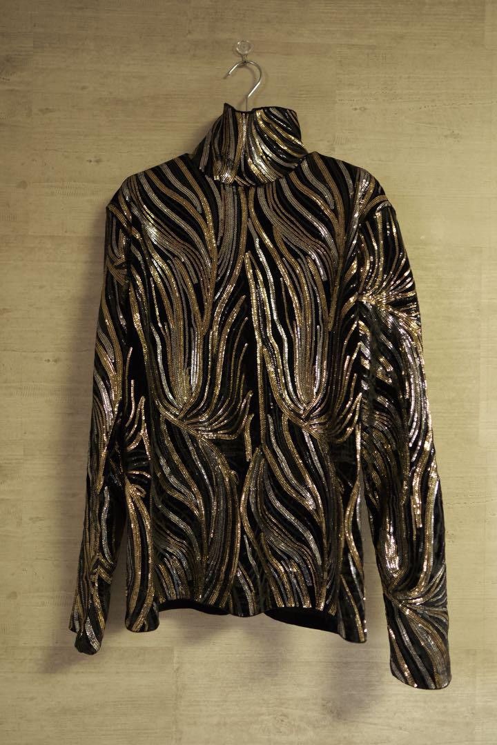 image of Dries Van Noten Sequin Velvet Turtle Neck in Black, Men's (Size Small)