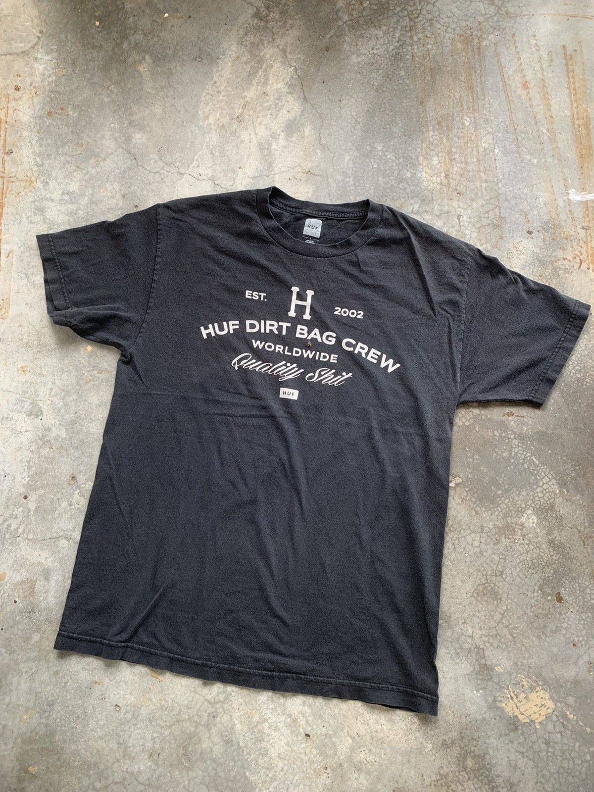 Sun Faded HUF Dirt Bag Crew Quality Shit Skateboard Tshirt