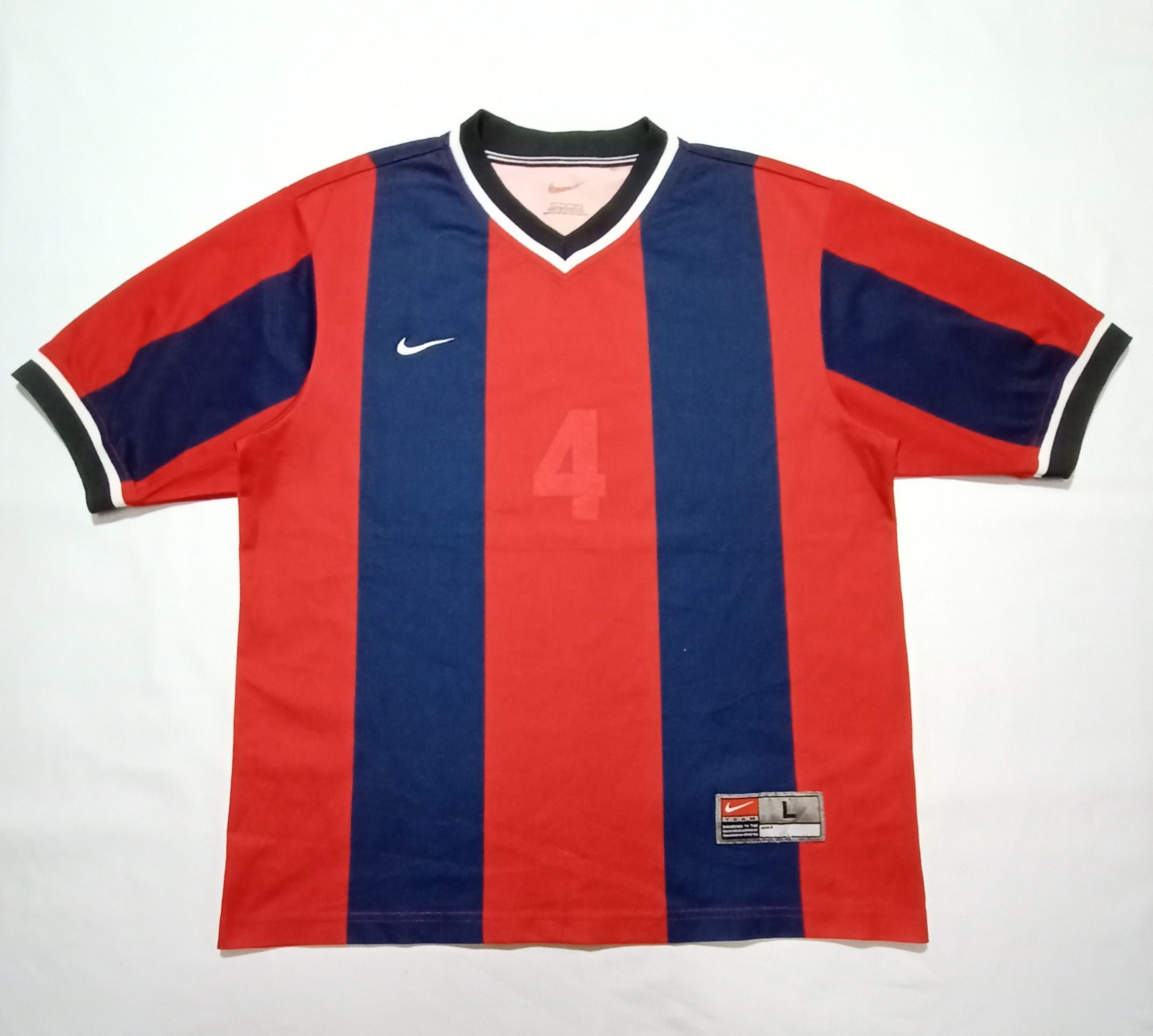 image of Nike Jersey No 4 Stripes Large Size Embroidery Logo in Red/Dark Blue Stripes, Men's