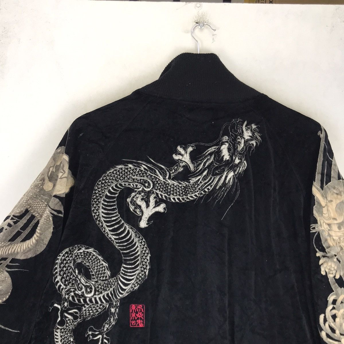 Japanese Brand Karakuri Tamashi Dragon Overprint Black Velvet Yakuza Jacket Size US L / EU 52-54 / 3 - 19 Thumbnail