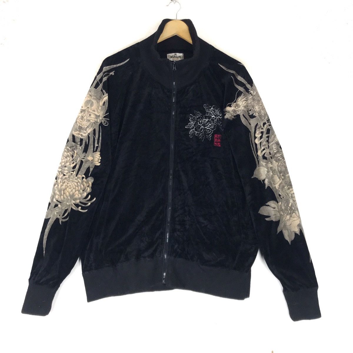 Japanese Brand Karakuri Tamashi Dragon Overprint Black Velvet Yakuza Jacket Size US L / EU 52-54 / 3 - 5 Thumbnail