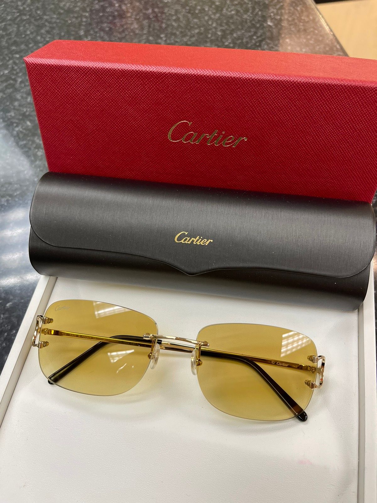 Pre-owned Cartier Big C Decor Gold Sunglasses
