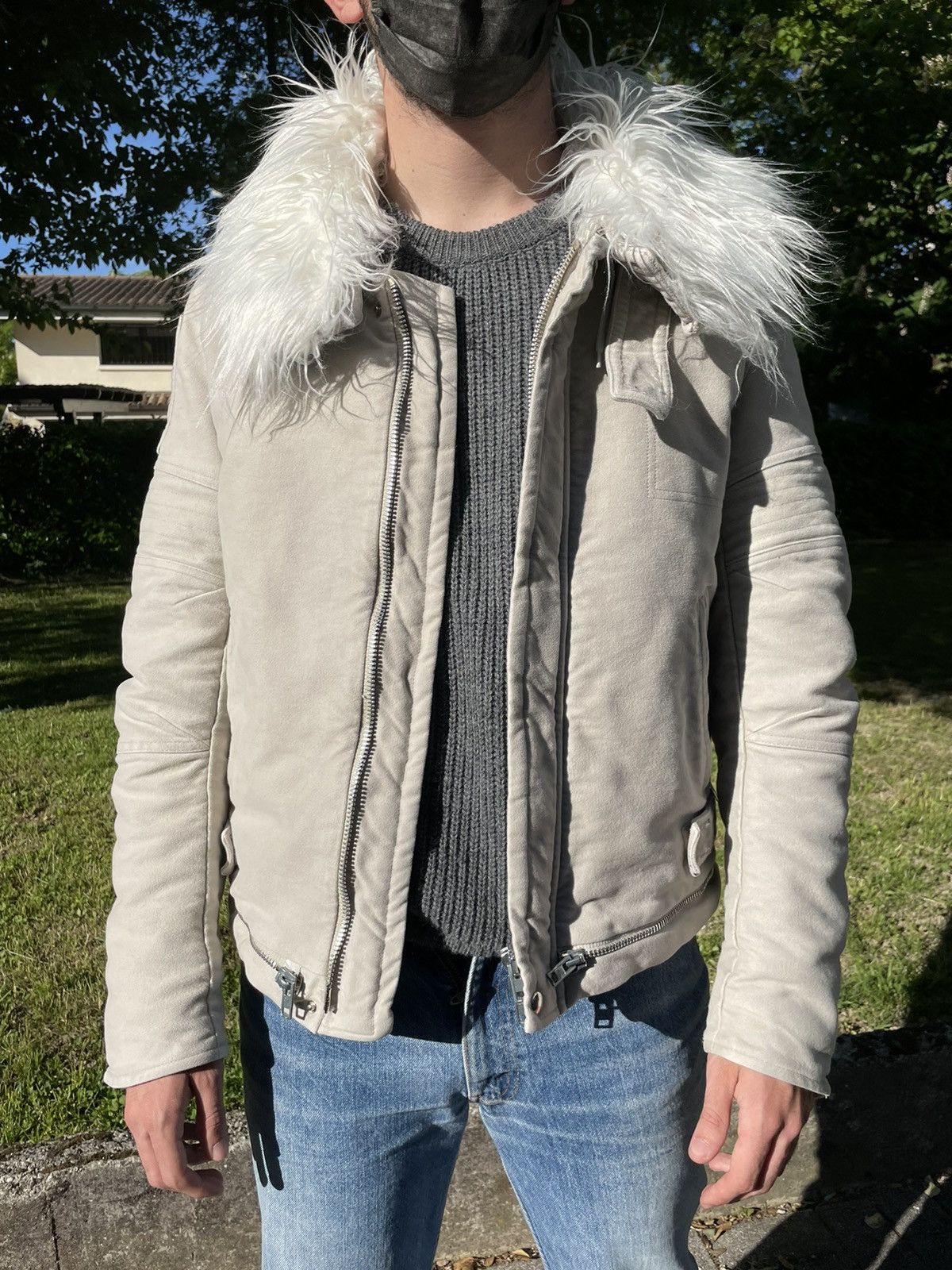 image of Helmut Lang Aw99 Moleskin Astro Biker Jacket Size Archive in Ivory, Men's
