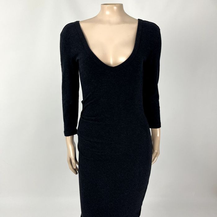 James Perse Standard James Perse Dress Womens 2 Black 3/4 Sleeve Ruched