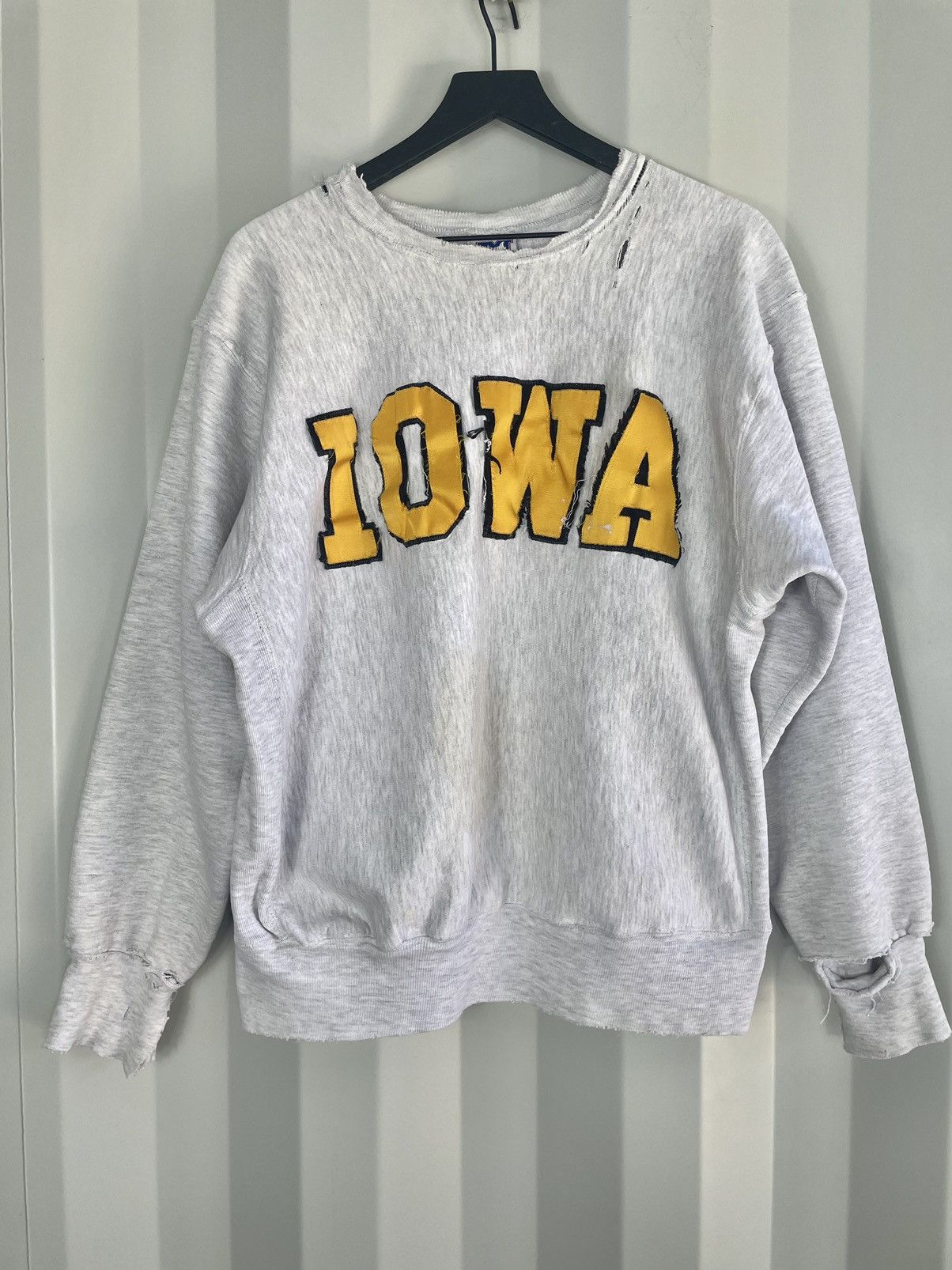 image of Vintage Thrashed Destroyed Iowa Sweatshirt in Grey, Men's (Size XL)