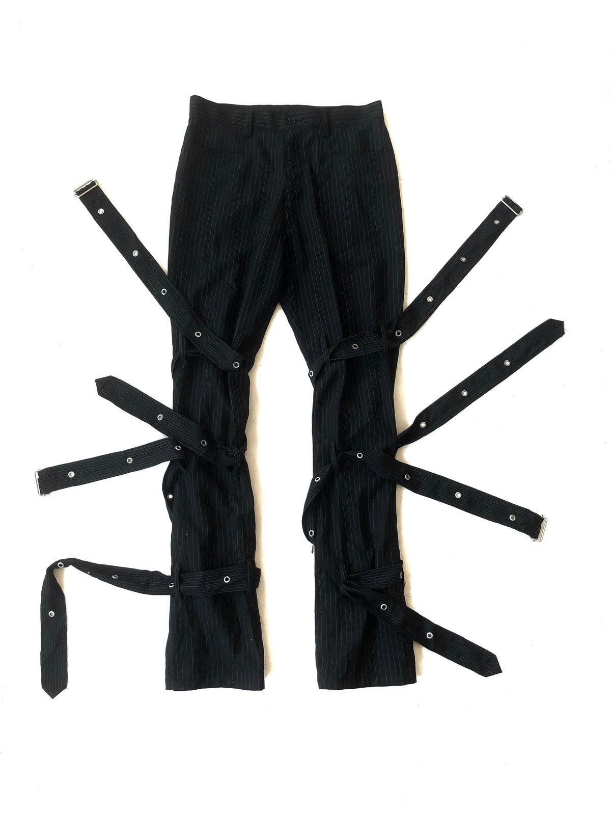 image of Sickacid Jazz Man Bondage Strap Punk Goth Pants in Black Stripe, Men's (Size 30)